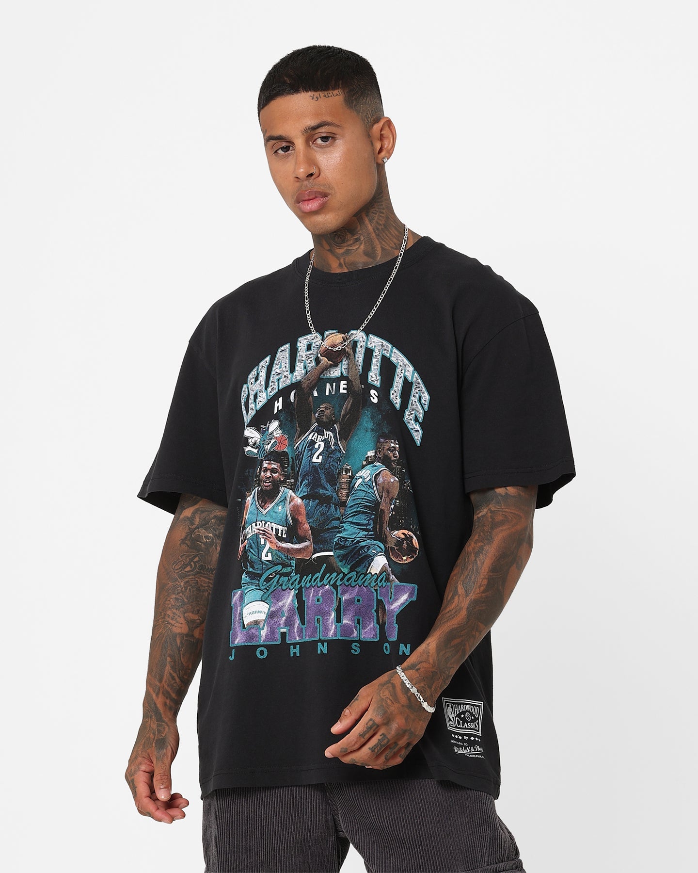 Mitchell & Ness Charlotte Hornets Larry Johnson Bling T-Shirt Black