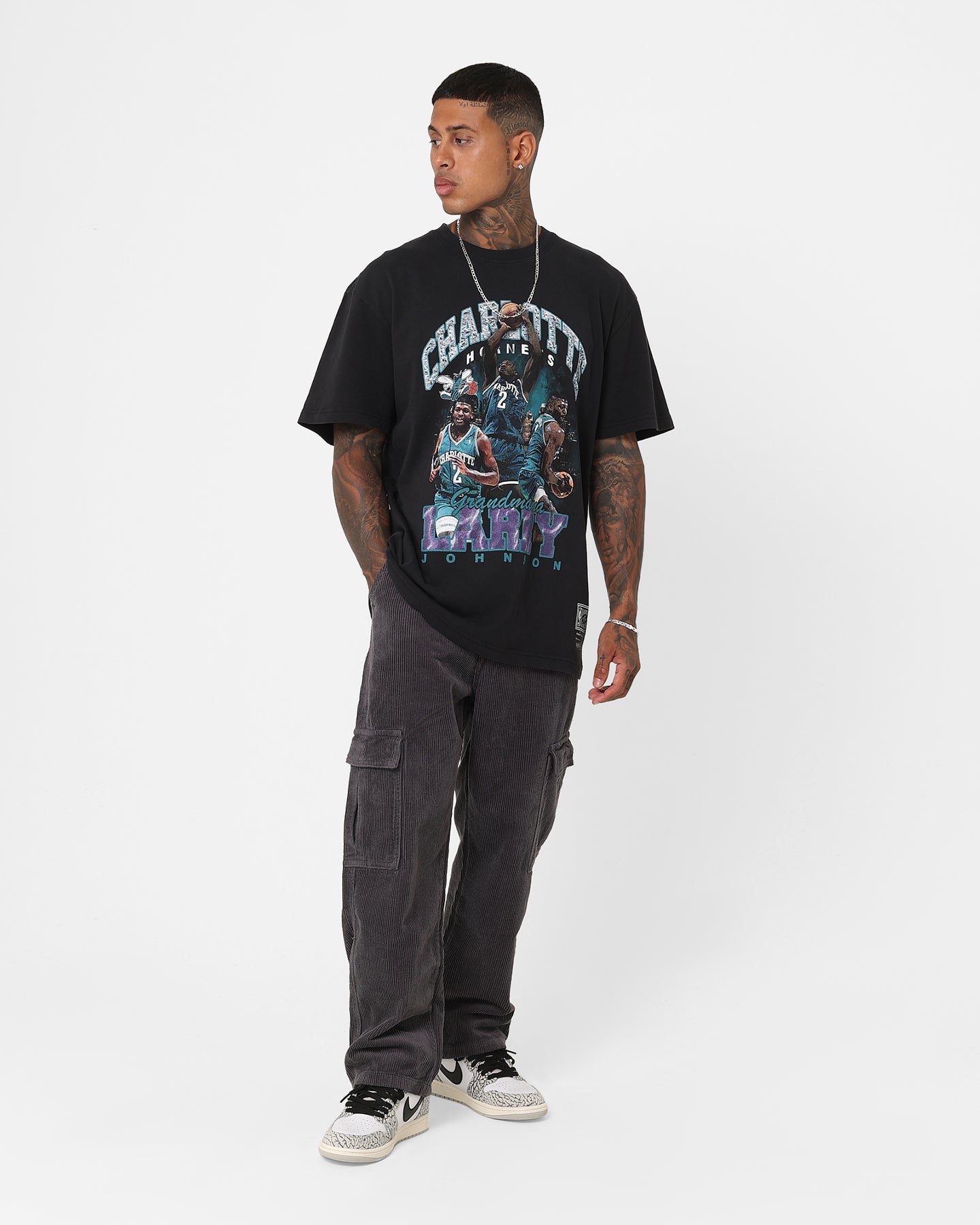 Mitchell & Ness Charlotte Hornets Larry Johnson Bling T-Shirt Black