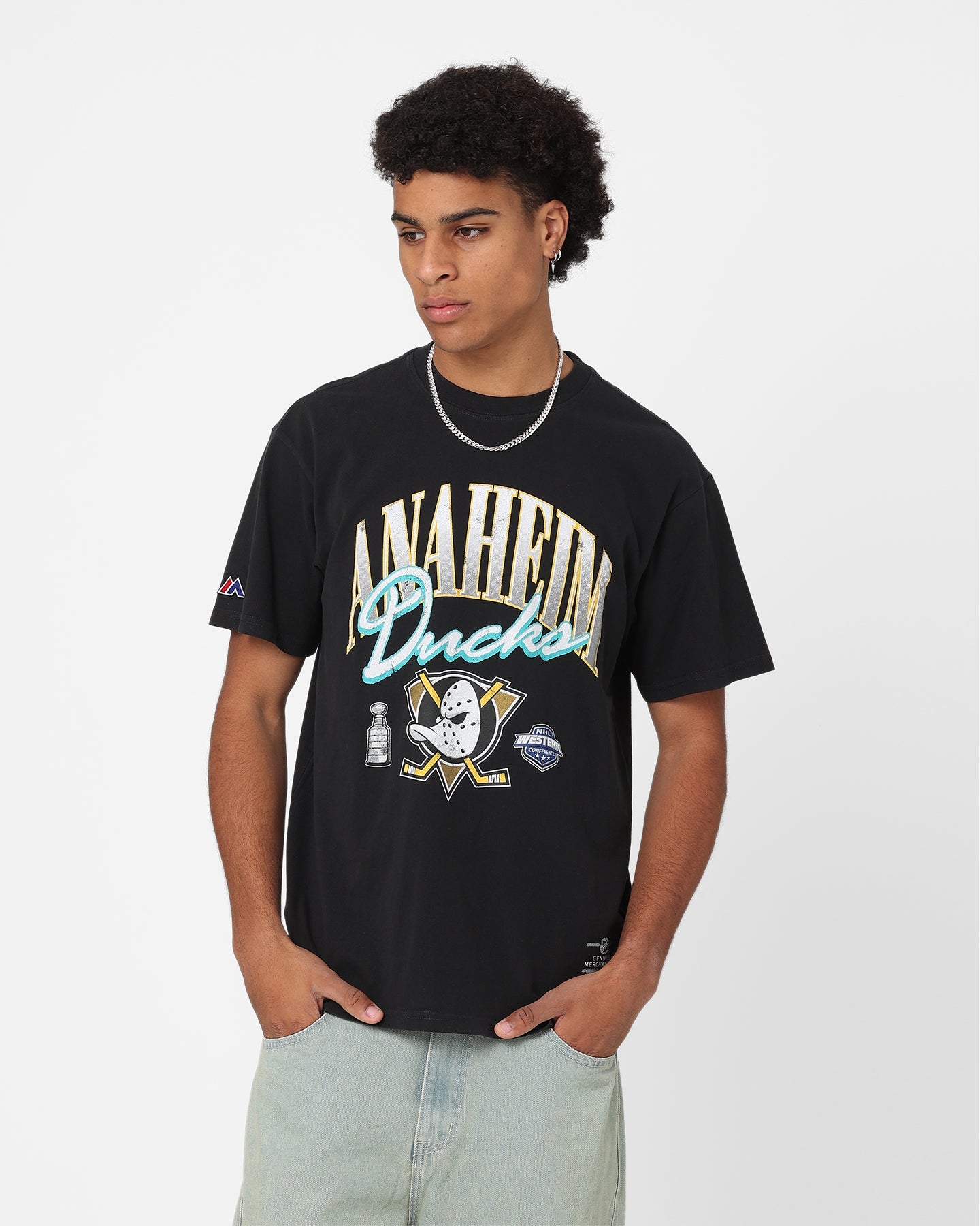 Majestic Athletic Anaheim Ducks Script Arch T-Shirt Faded Black