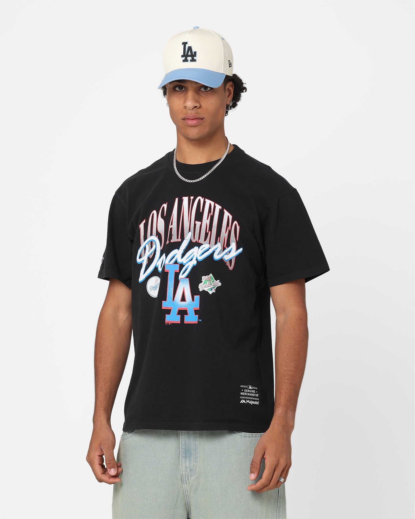 Majestic Athletic Los Angeles Dodgers Script Arch T-Shirt Faded Royal