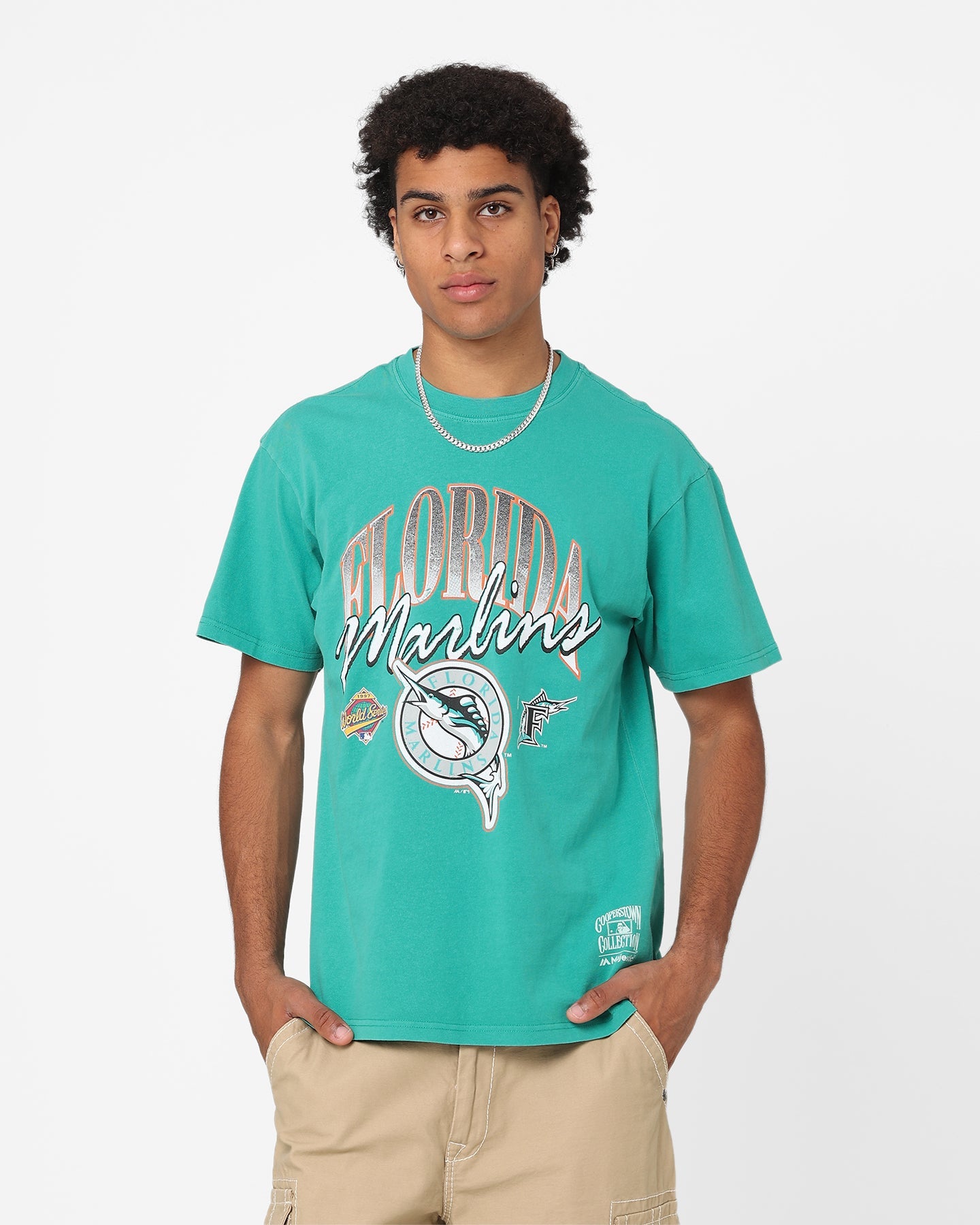 Majestic Athletic Florida Marlins Script Arch T-Shirt Faded Teal