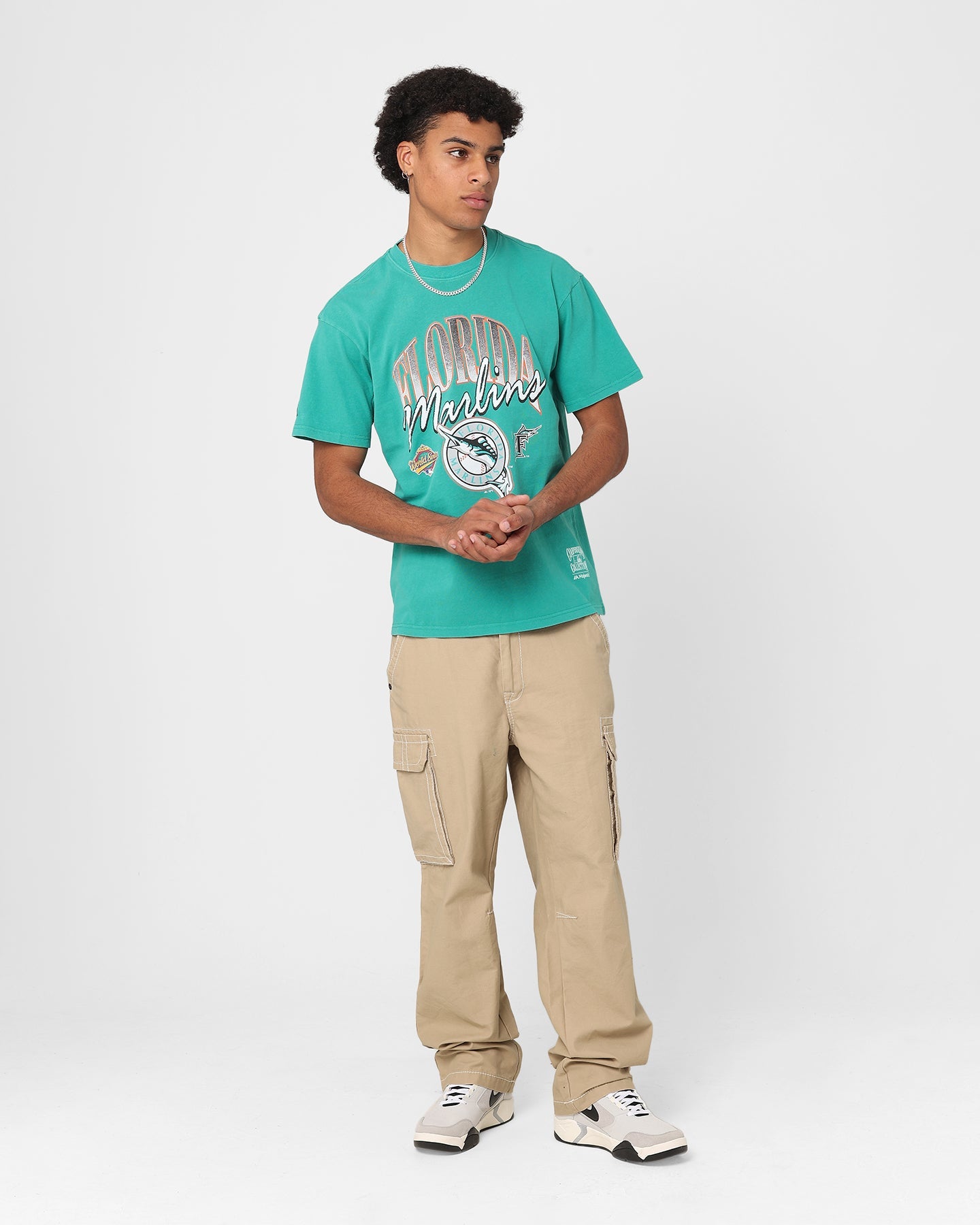 Majestic Athletic Florida Marlins Script Arch T-Shirt Faded Teal