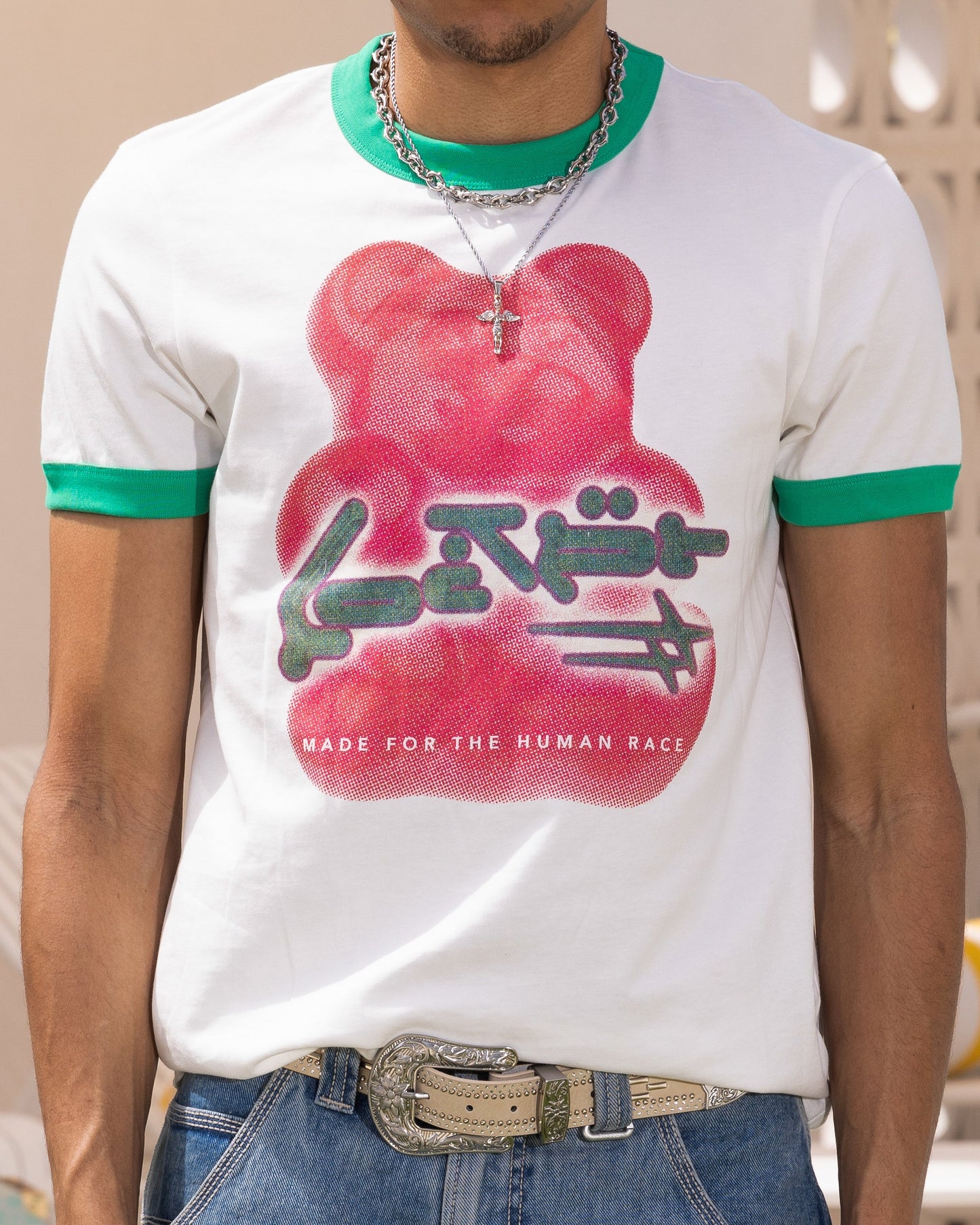 Loiter Gummy Ringer T-Shirt Off White/Green