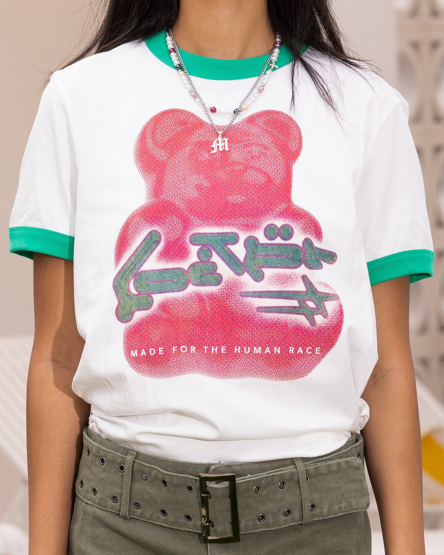 Loiter Gummy Ringer T-Shirt Off White/Green Style001