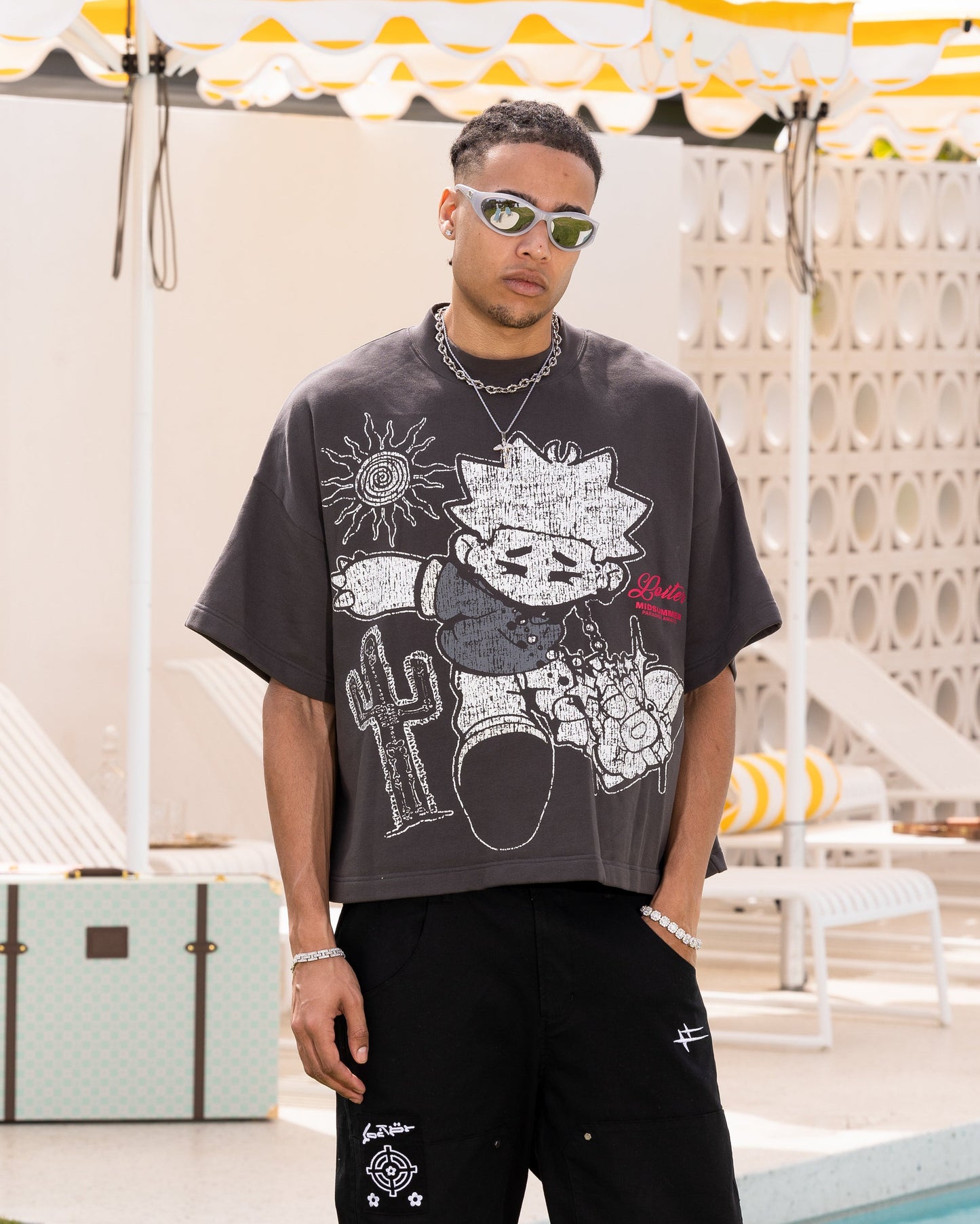 Loiter Palm Spring Box T-Shirt Charcoal