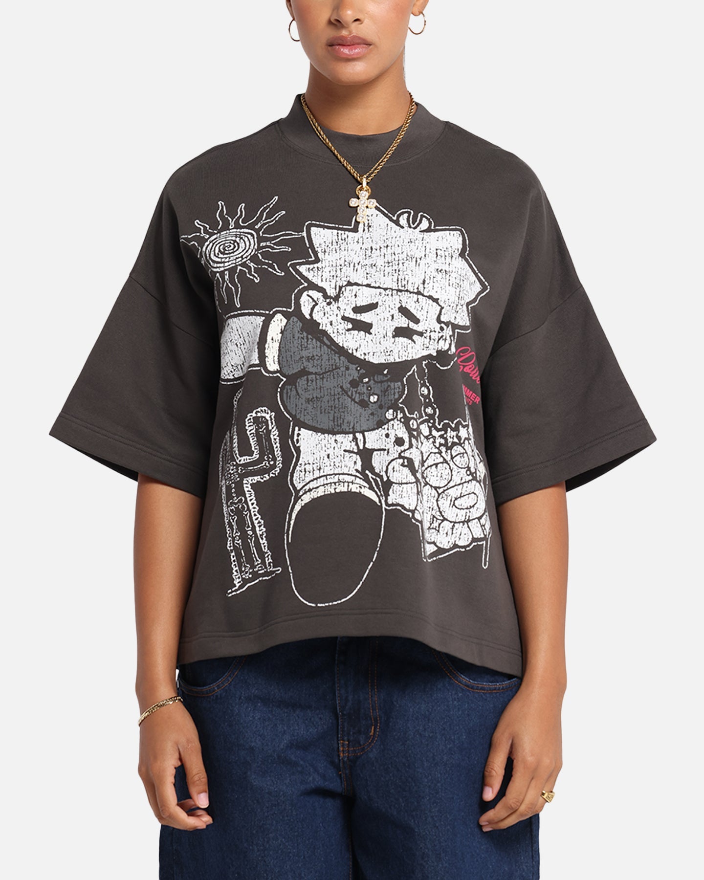 Loiter Palm Spring Box T-Shirt Charcoal Style001