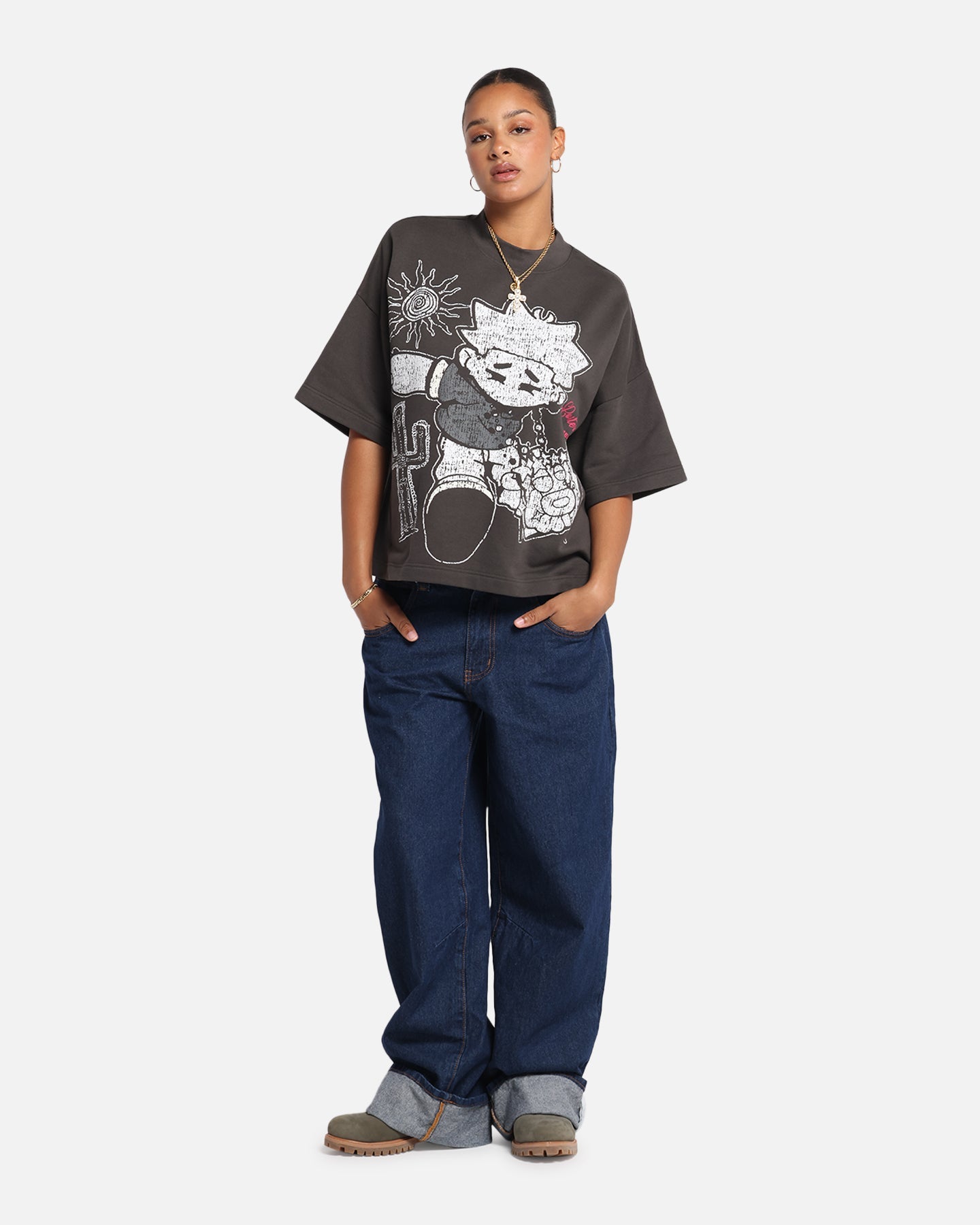Loiter Palm Spring Box T-Shirt Charcoal Style001