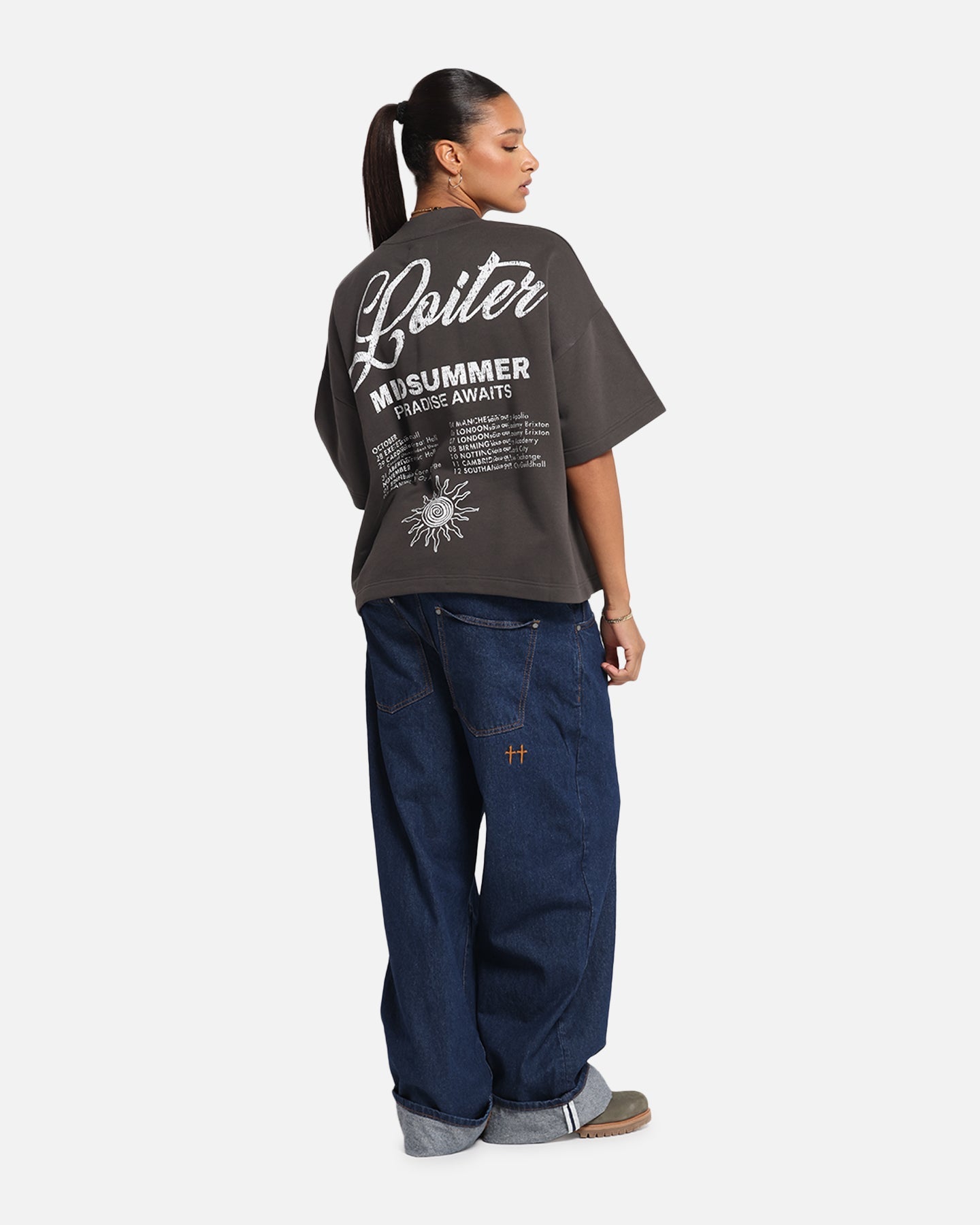 Loiter Palm Spring Box T-Shirt Charcoal Style001