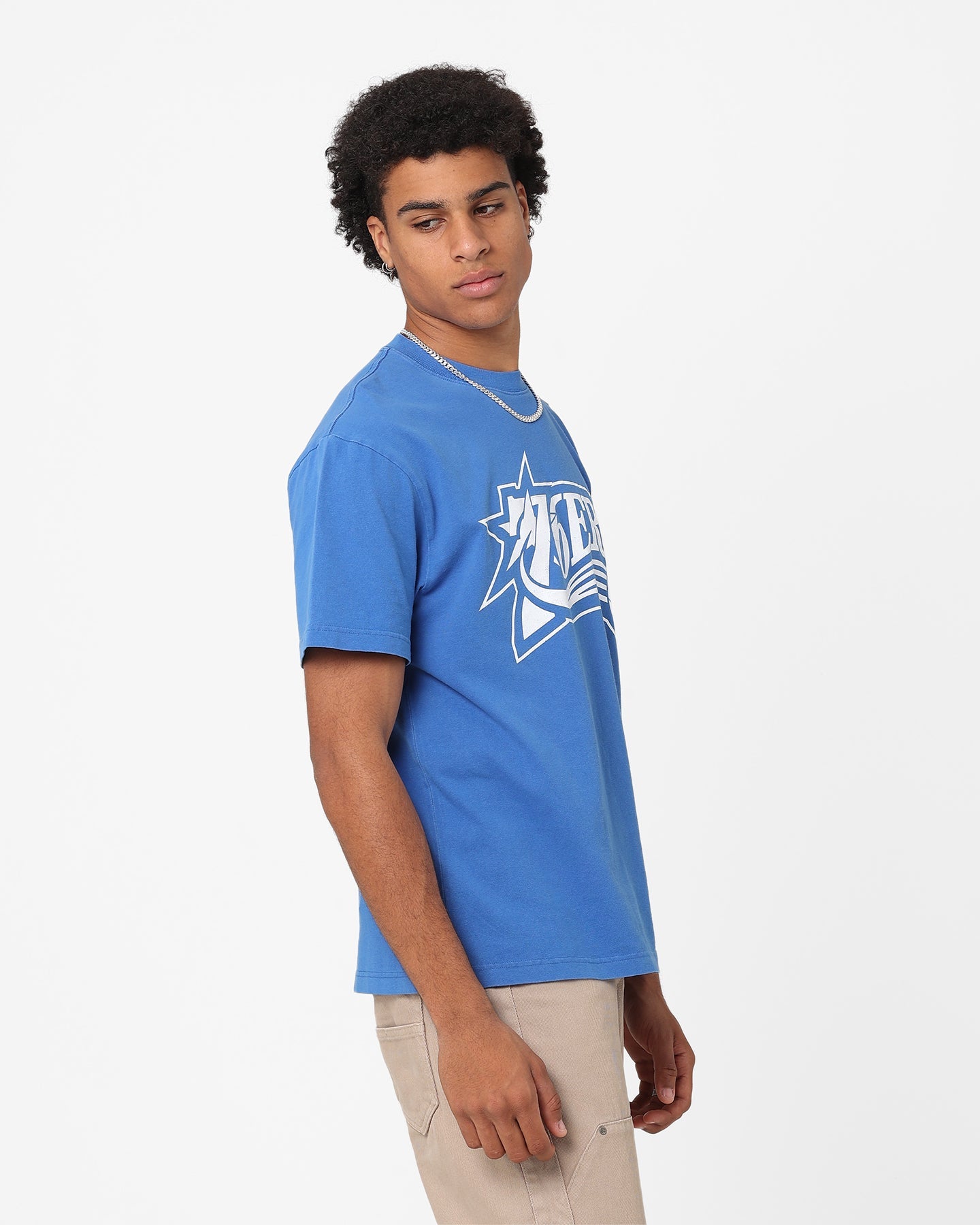 Mitchell & Ness Philadelphia 76ers XL Logo One Colour T-Shirt Faded Royal