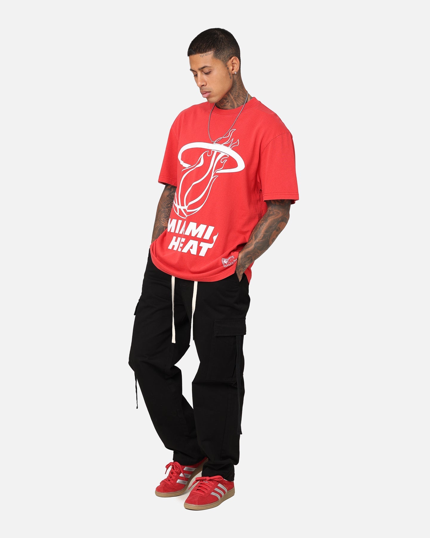 Mitchell & Ness Miami Heat XL Logo One Colour T-Shirt Faded Red
