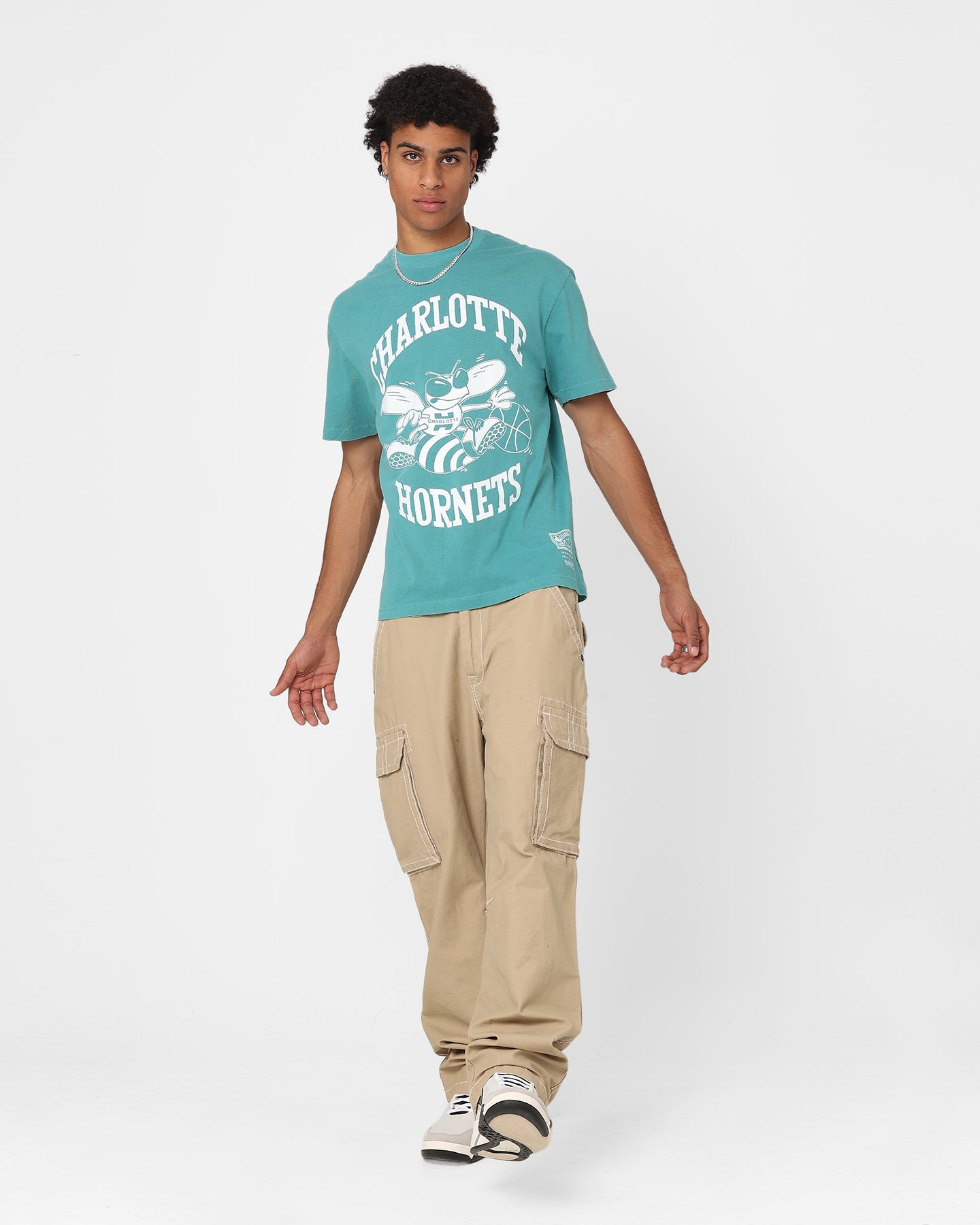 Mitchell & Ness Charlotte Hornets XL Logo One Colour T-Shirt Faded Teal