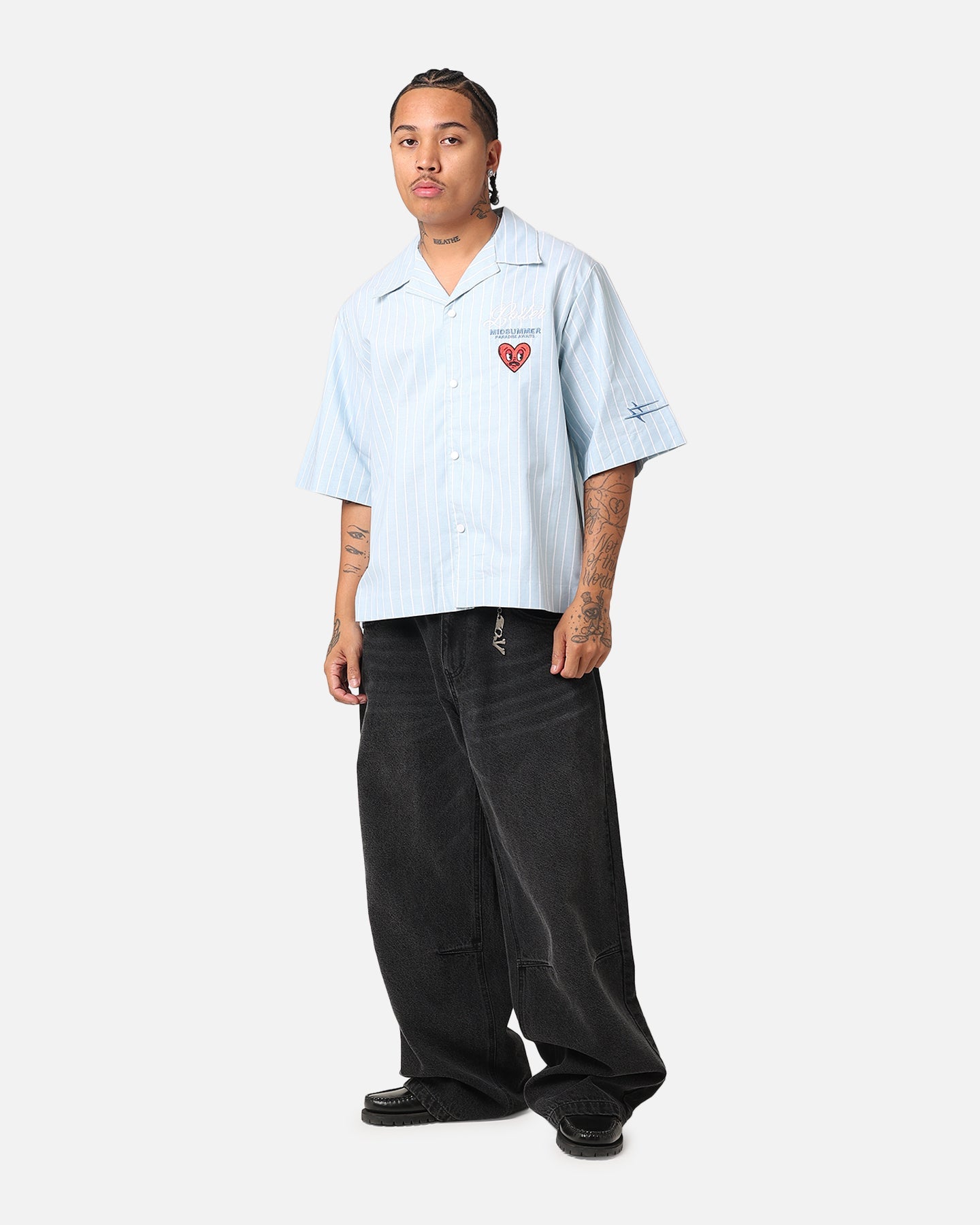 Loiter Studio Cropped Button Up Shirt Light Blue