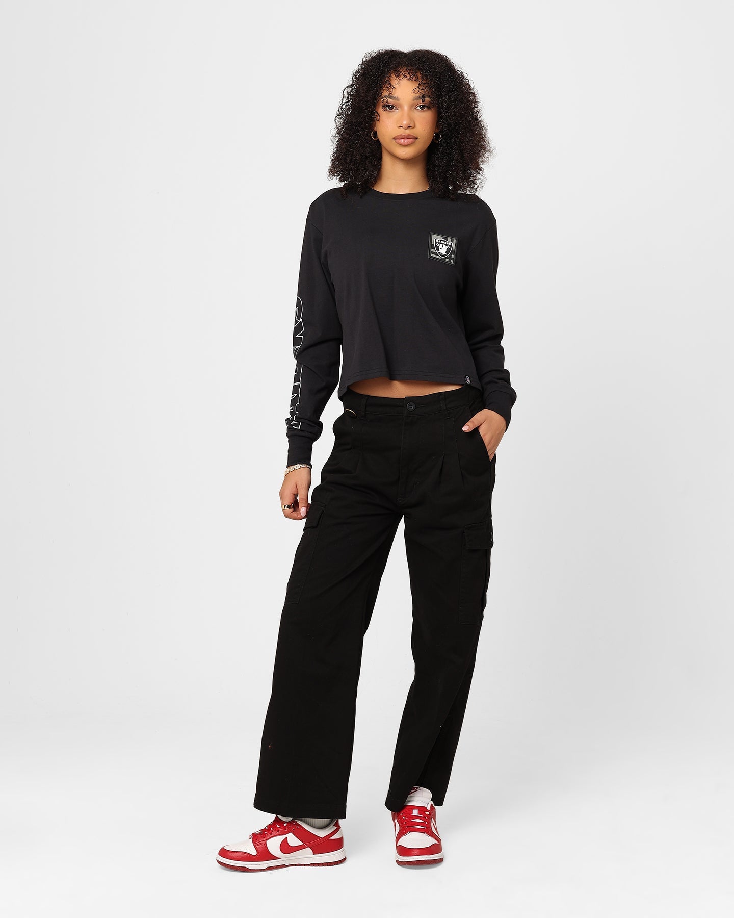 Majestic Athletic Women's Las Vegas Raiders Checker Badge Long Sleeve T-Shirt Faded Black