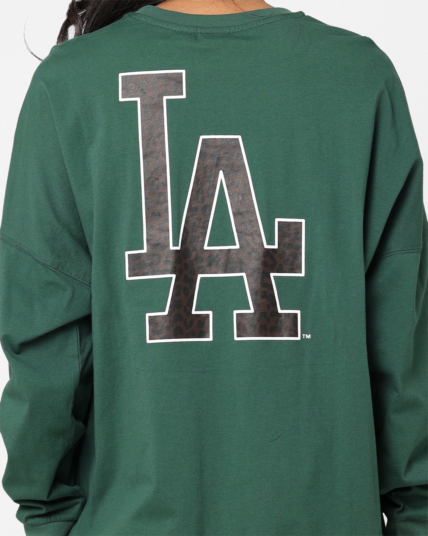 Majestic Athletic Women's Los Angeles Dodgers Animal Oversized Hiri Long Sleeve T-Shirt Dark Cedar