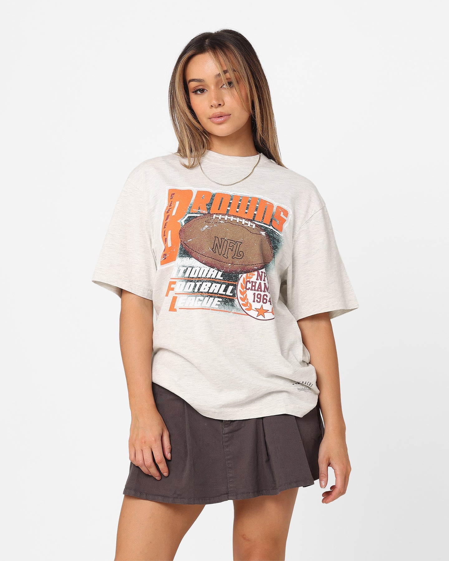 Mitchell & Ness Women's Cleveland Browns Vintage Superbowl Champ T-Shirt Vintage White Marle