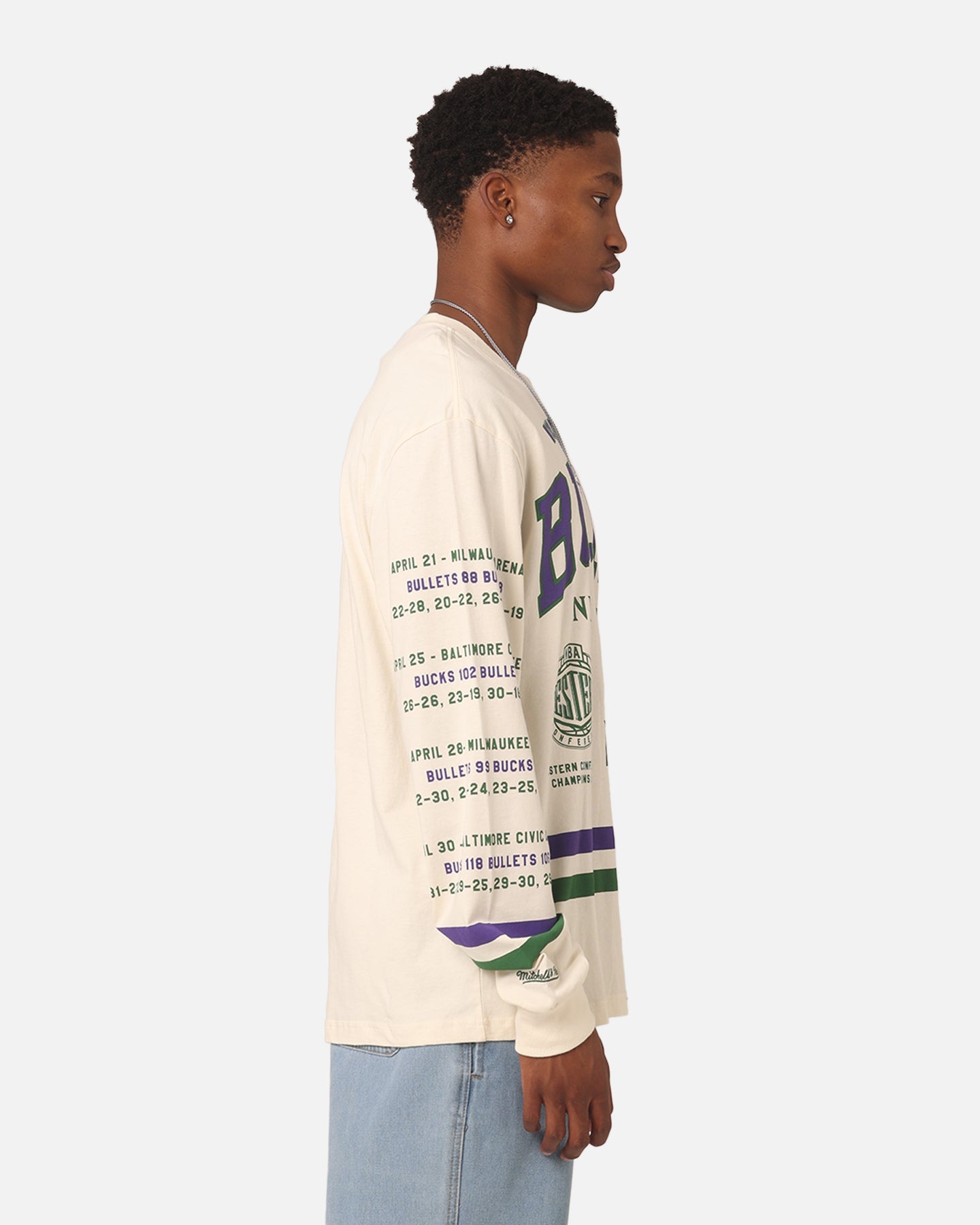 Mitchell & Ness Milwaukee Bucks 2 Time Champs Long Sleeve T-Shirt Unbleached