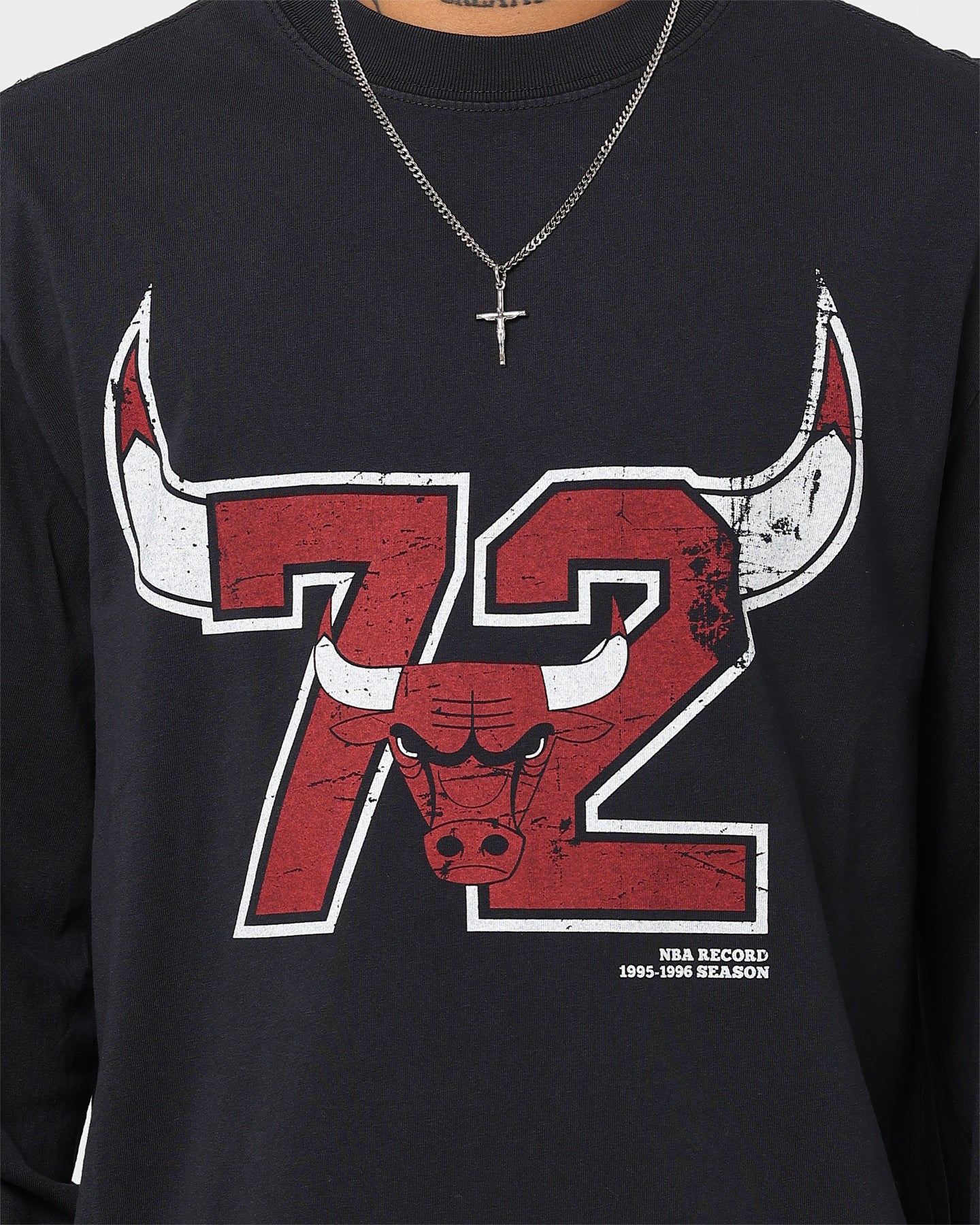 Mitchell & Ness Chicago Bulls 72 Bulls Record Long Sleeve Shirt Faded Black