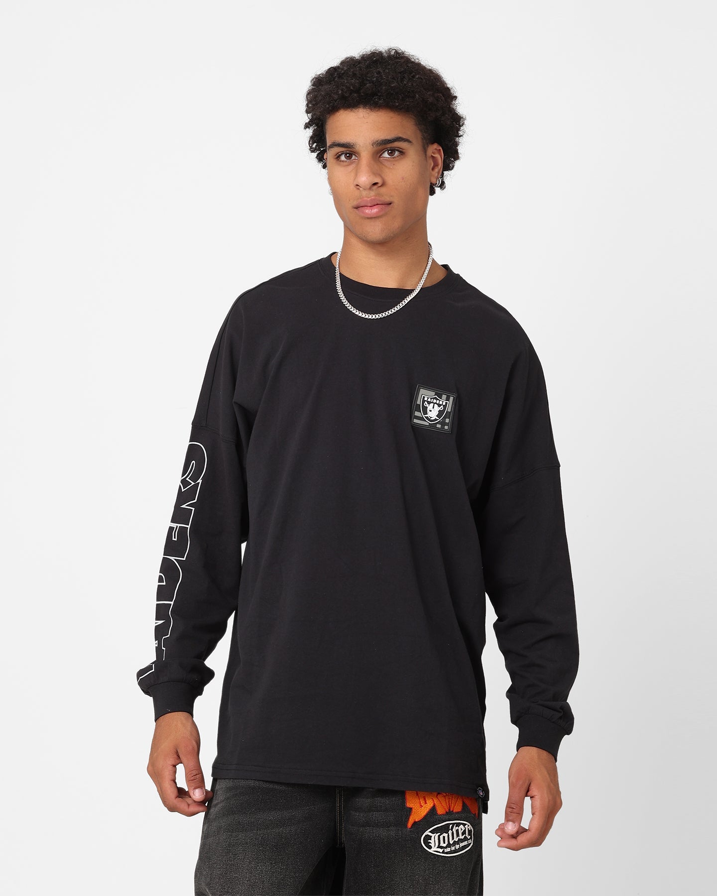 Majestic Athletic Las Vegas Raiders Checker Badge Long Sleeve T-Shirt Faded Black