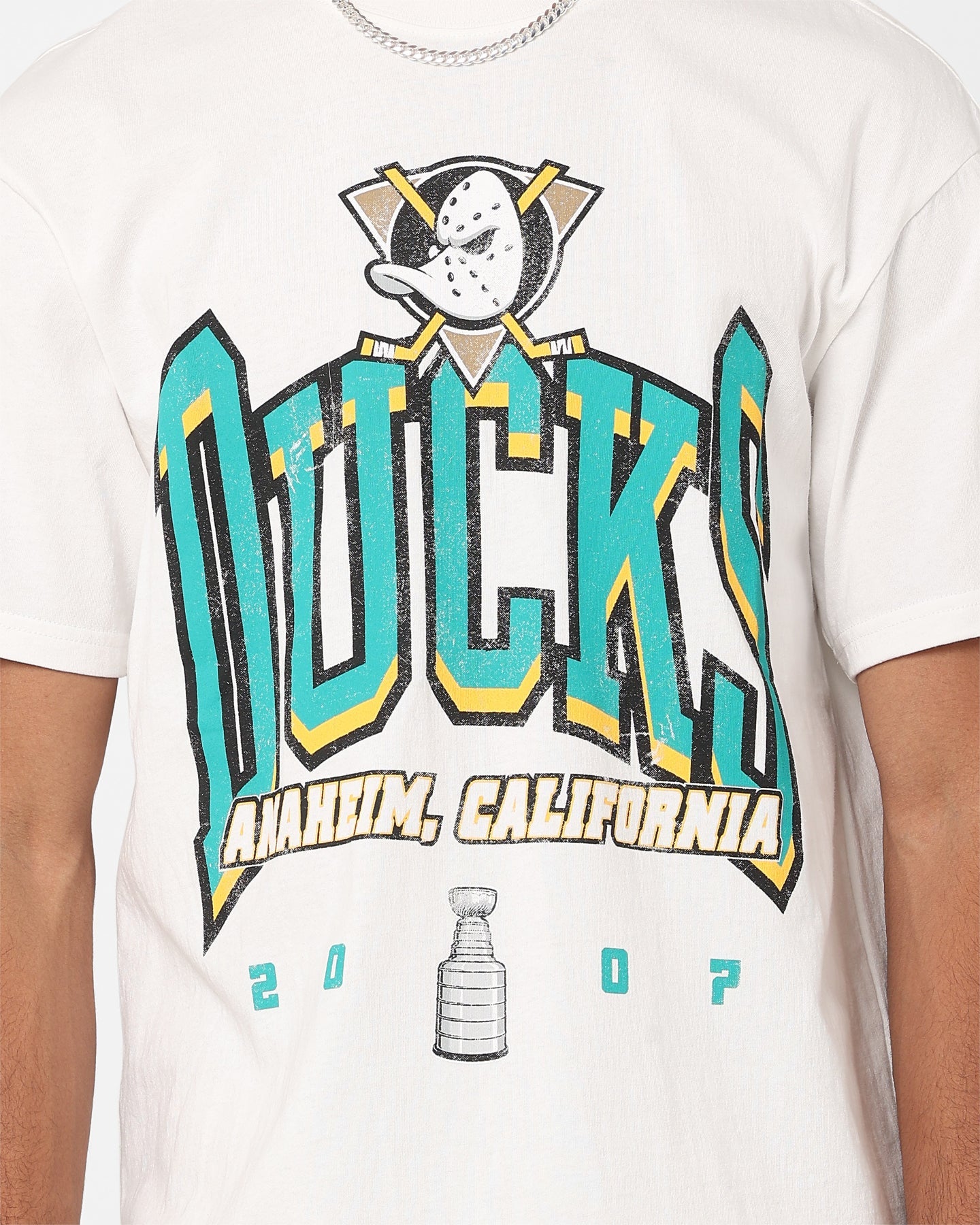 Majestic Athletic Anaheim Ducks Super Champ Arch T-Shirt Vintage White