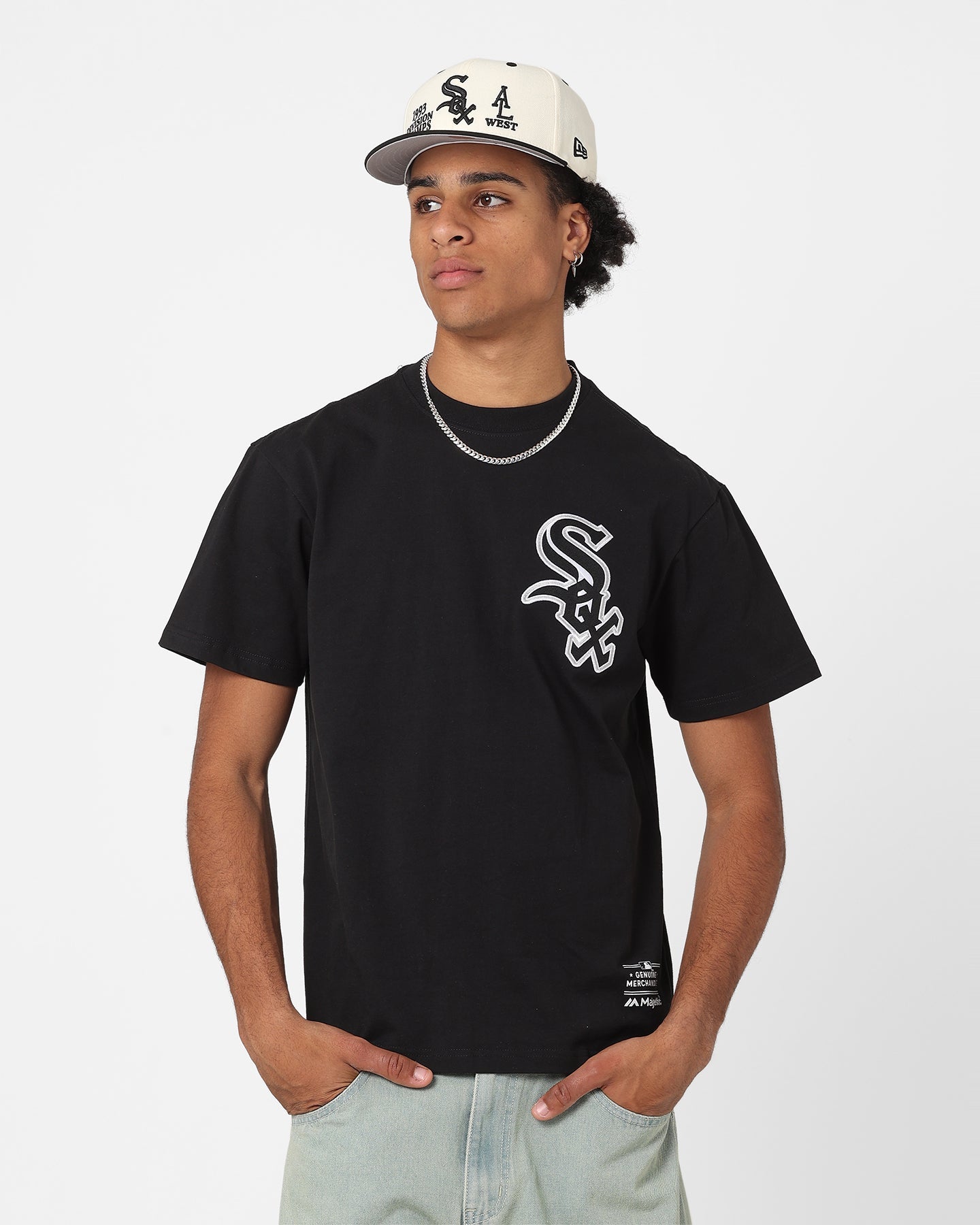 Majestic Athletic Chicago White Sox V Team Crest T-Shirt Faded Black