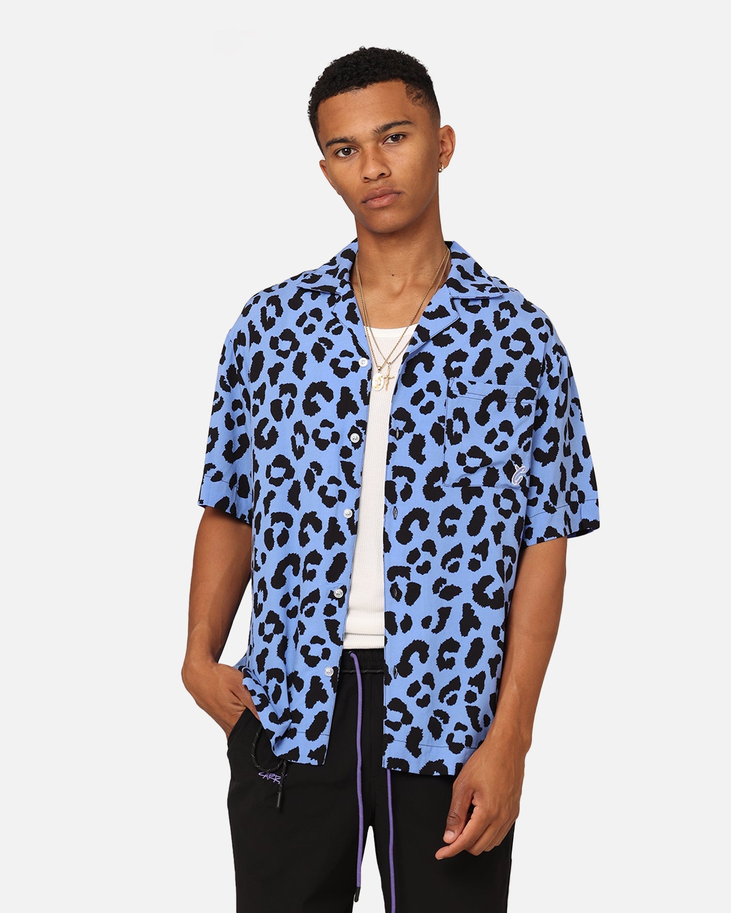 Carre Leo Short Sleeve Button Up Shirt Purple/Black