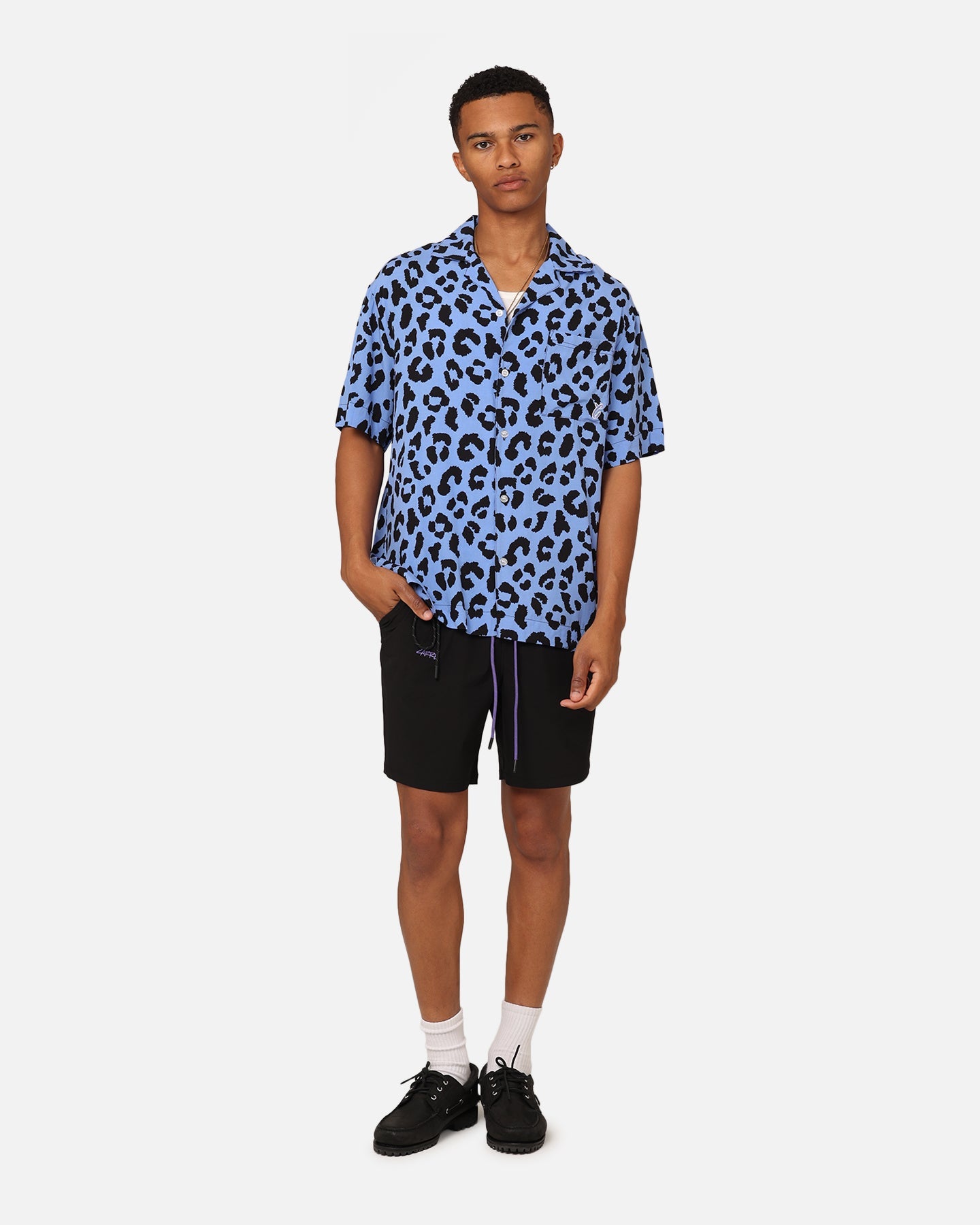 Carre Leo Short Sleeve Button Up Shirt Purple/Black