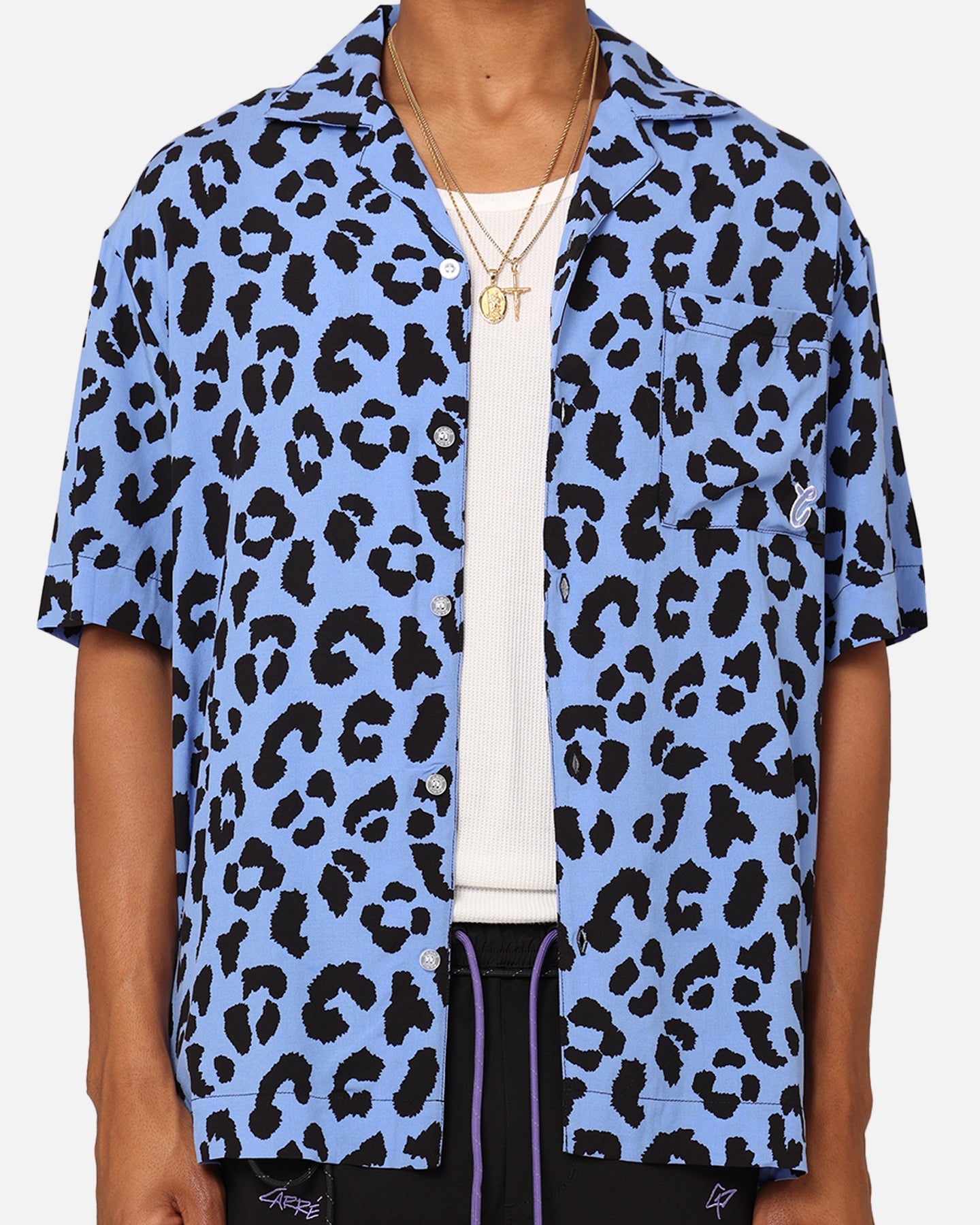 Carre Leo Short Sleeve Button Up Shirt Purple/Black