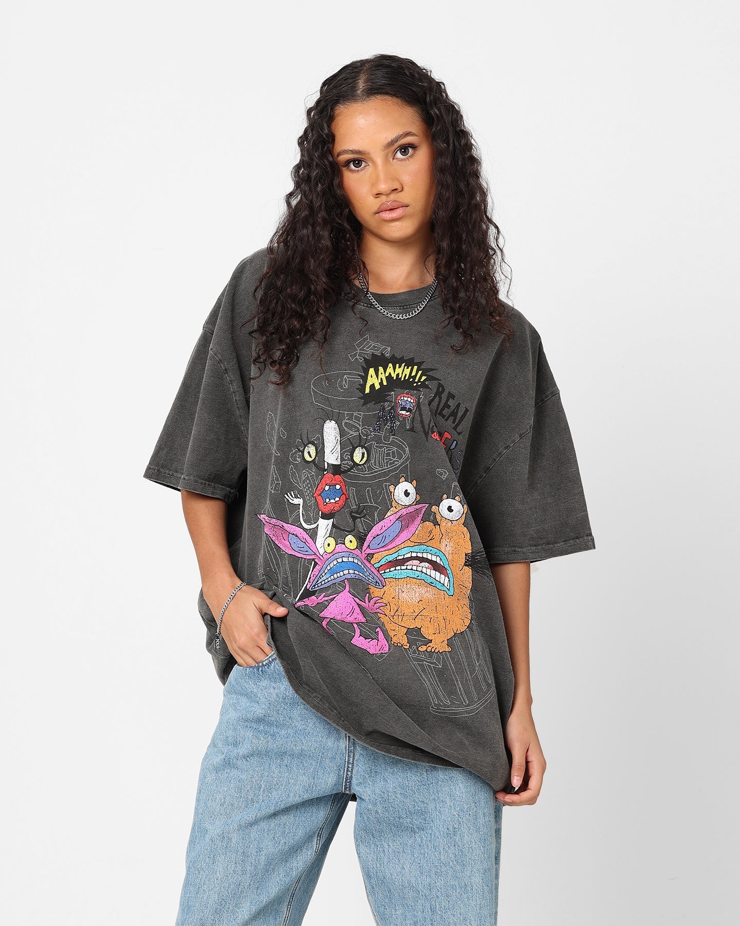 American Thrift x Aaahh!!! Real Monsters Monsters Heavyweight Vintage T-Shirt Black Wash Style001