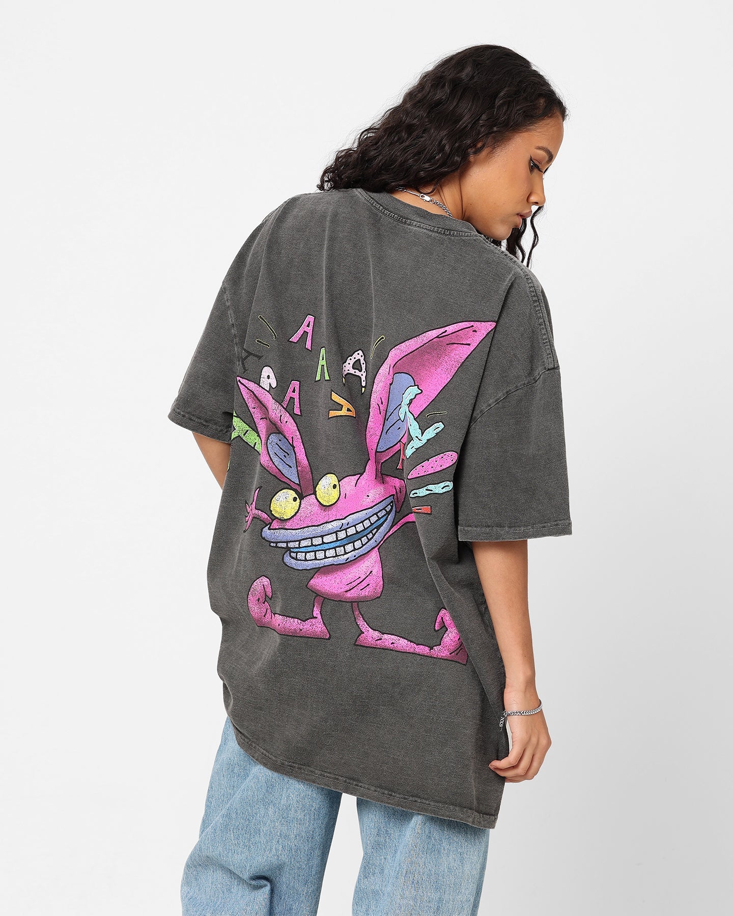 American Thrift x Aaahh!!! Real Monsters Monsters Heavyweight Vintage T-Shirt Black Wash Style001