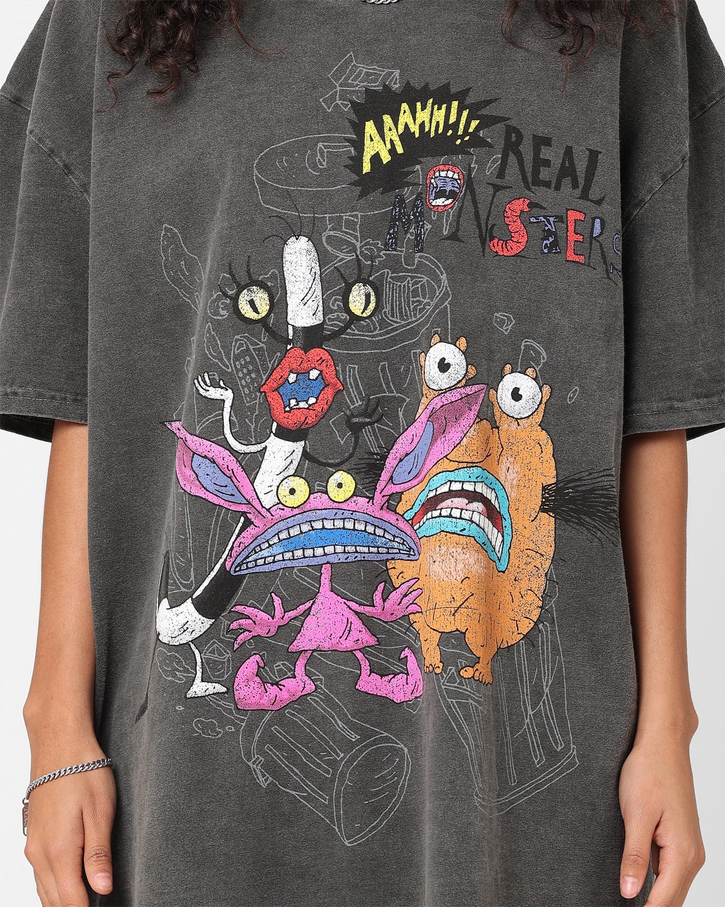 American Thrift x Aaahh!!! Real Monsters Monsters Heavyweight Vintage T-Shirt Black Wash Style001