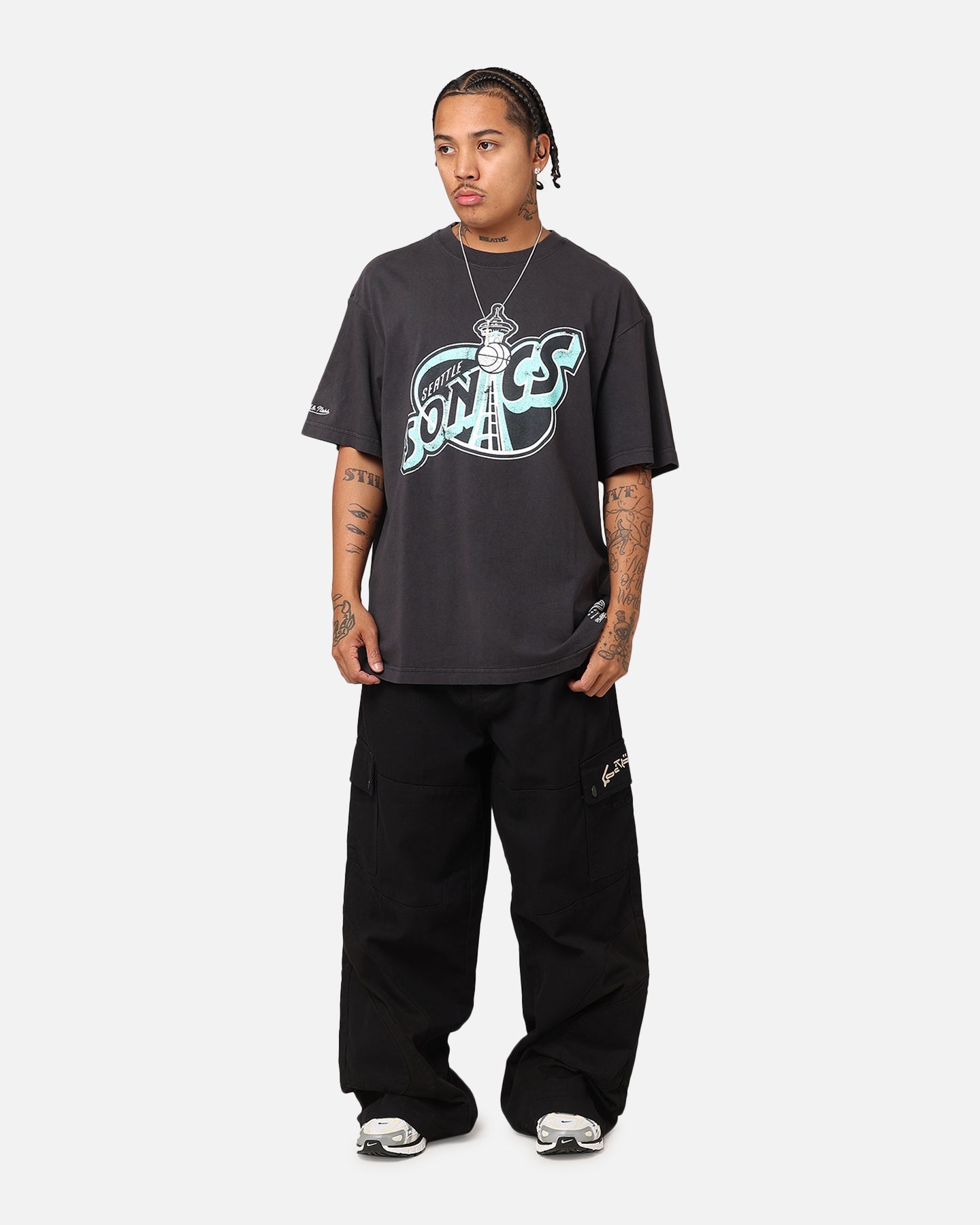 Mitchell & Ness Seattle Sonics Ice Blue Logo T-Shirt Faded Black