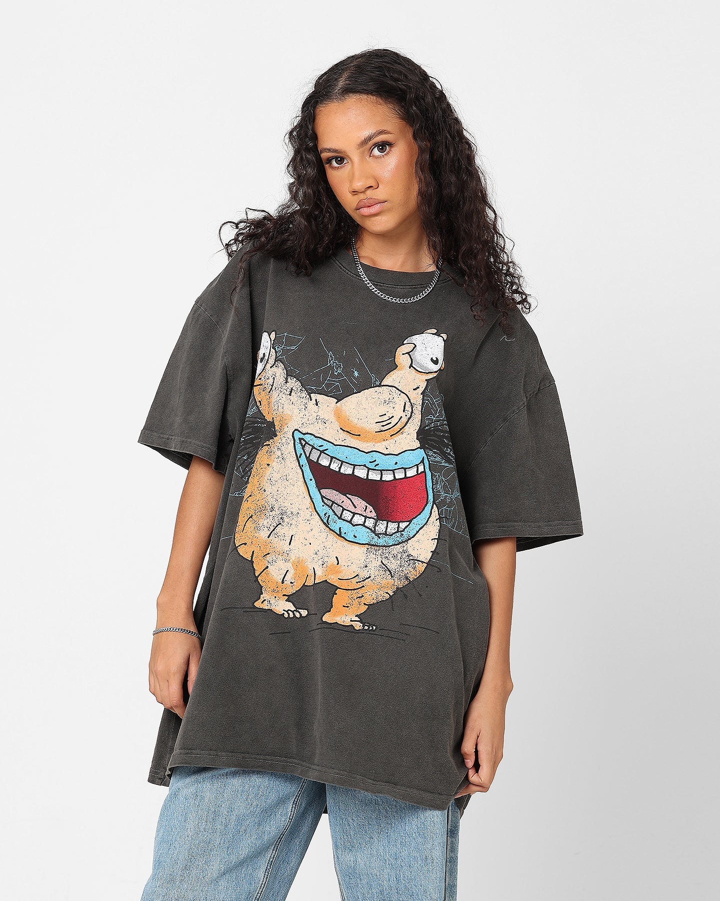 American Thrift X Aaahh!!! Real Monsters Krum Heavyweight Vintage T-Shirt Black Wash Style001