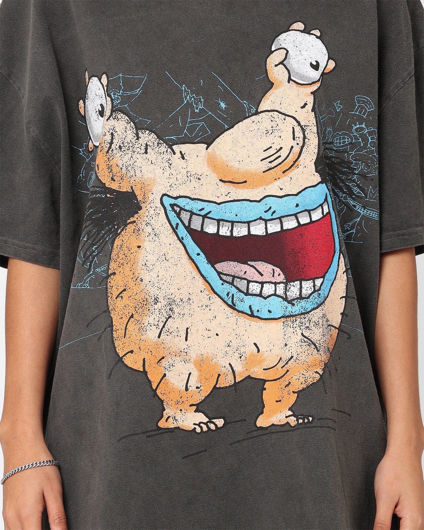 American Thrift X Aaahh!!! Real Monsters Krum Heavyweight Vintage T-Shirt Black Wash Style001