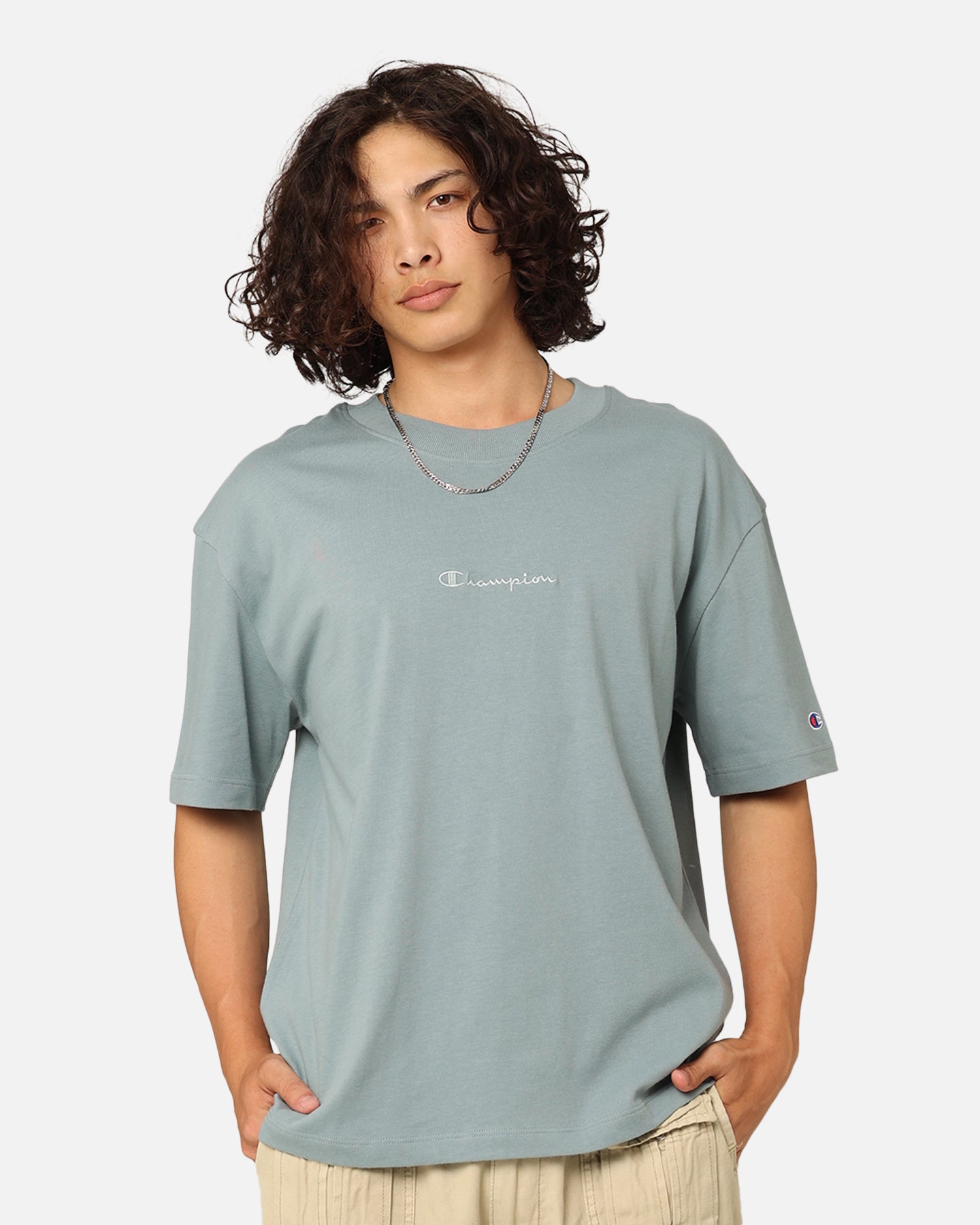 Champion Heritage New Script T-Shirt Sage Shimmer Green