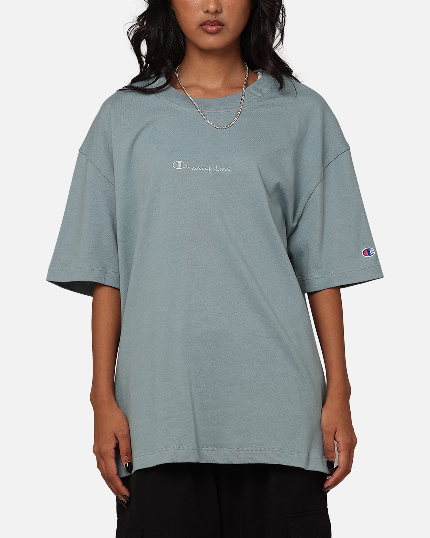 Champion Heritage New Script T-Shirt Sage Shimmer Green Style001
