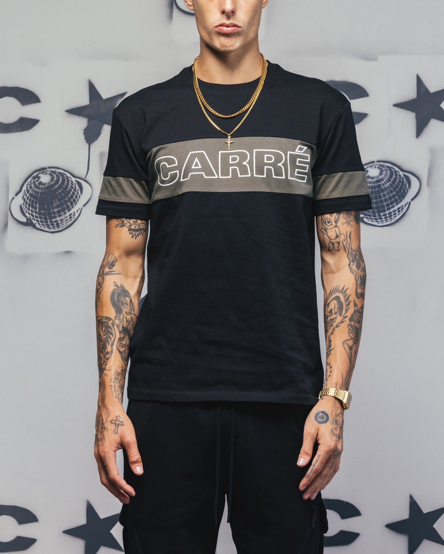 Carre Bars T-Shirt Black/Khaki