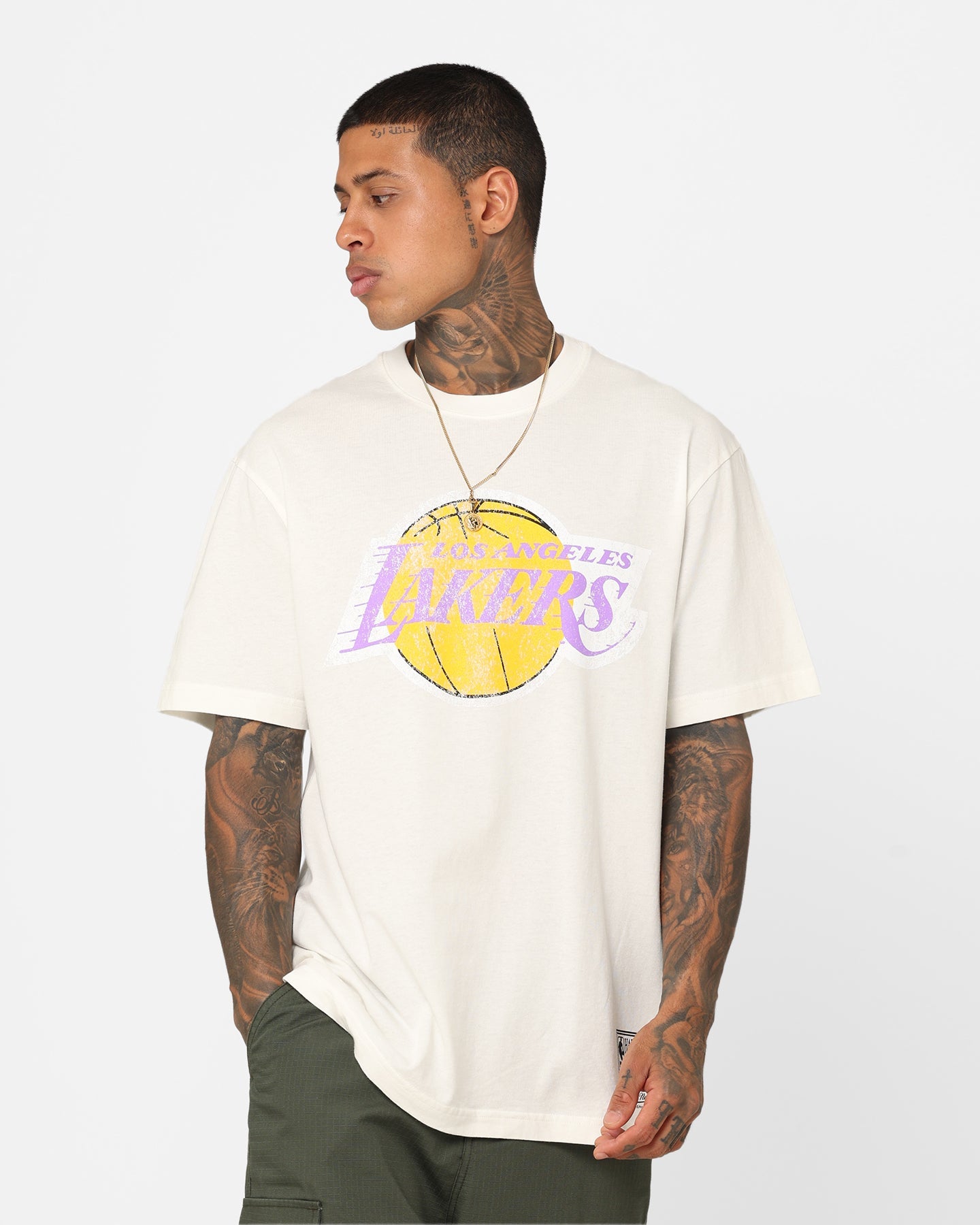 Mitchell & Ness Los Angeles Lakers Oversized Logo T-Shirt Vintage White