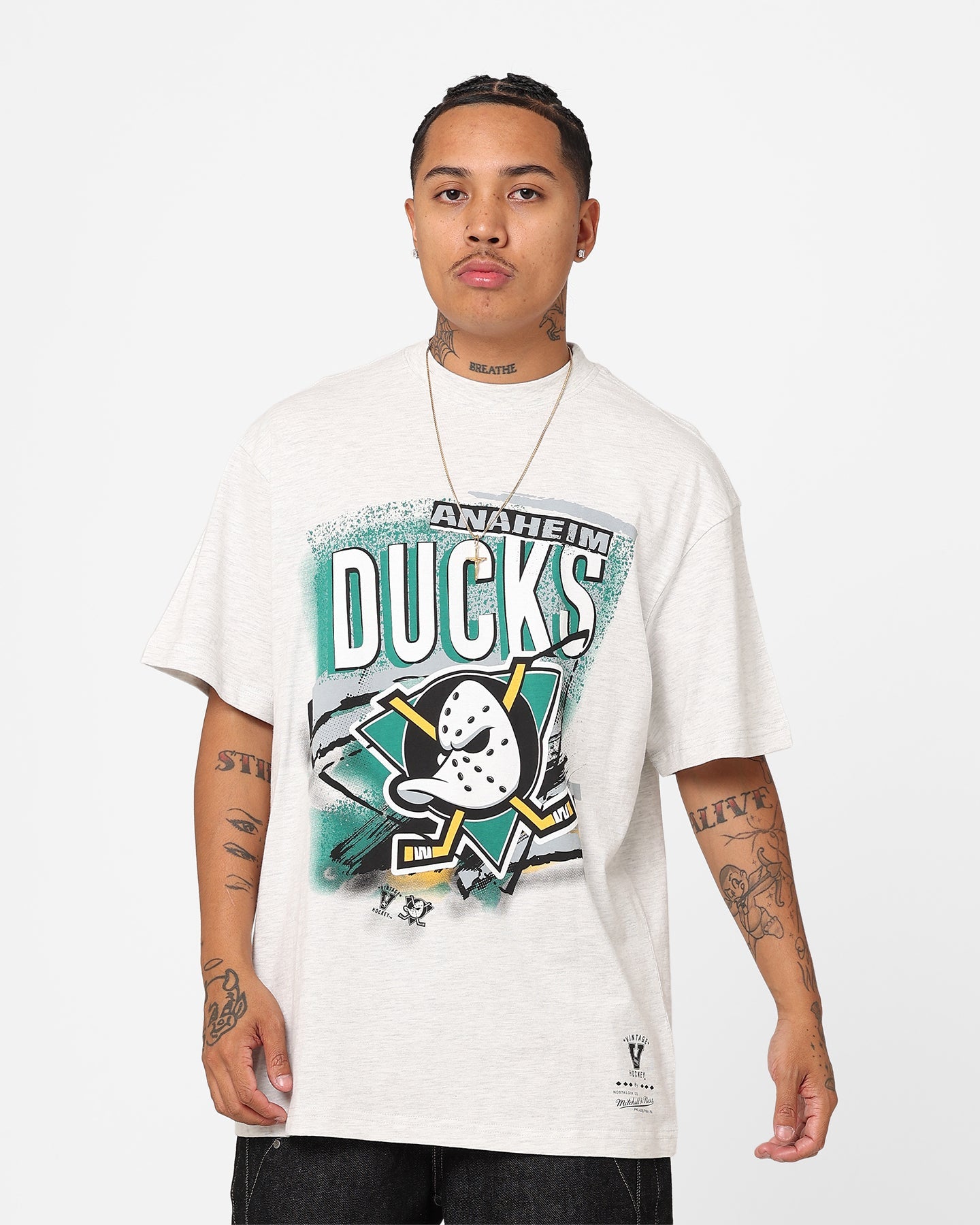 Mitchell & Ness Anaheim Ducks Abstract T-Shirt Silver Marle