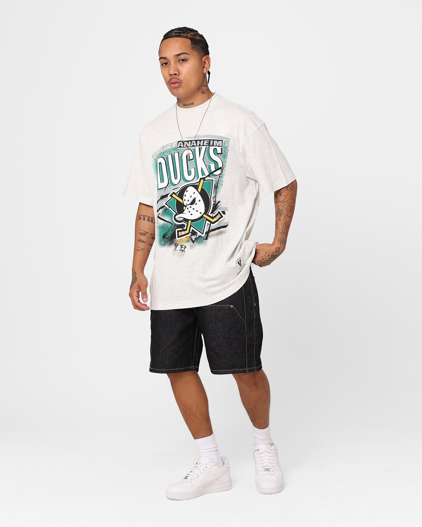 Mitchell & Ness Anaheim Ducks Abstract T-Shirt Silver Marle