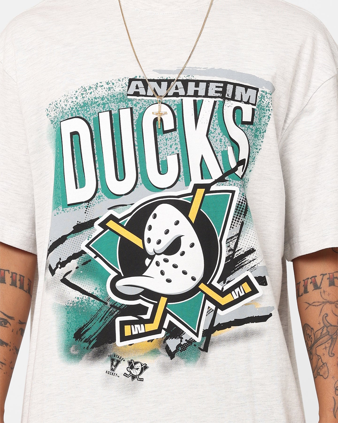 Mitchell & Ness Anaheim Ducks Abstract T-Shirt Silver Marle