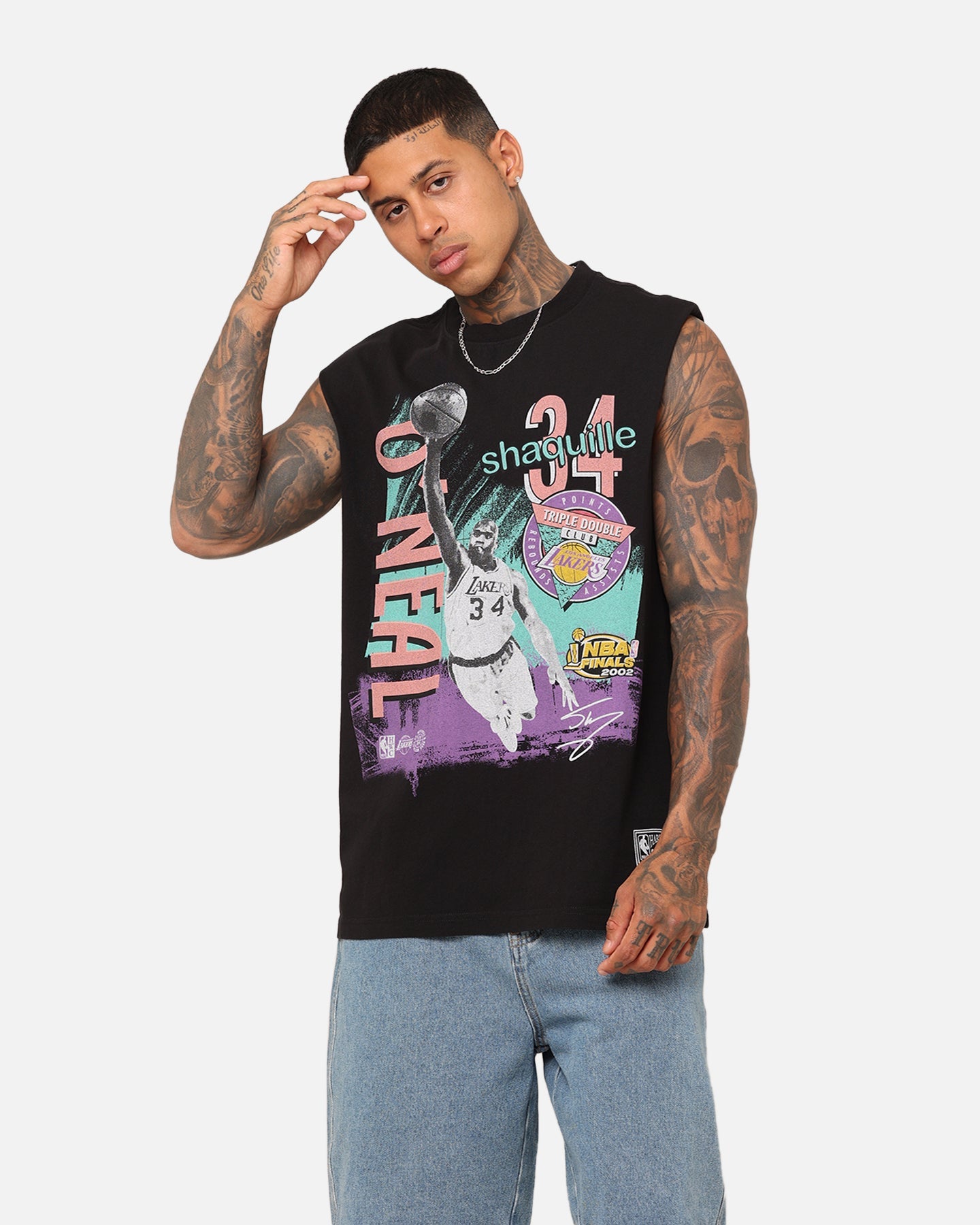 Mitchell & Ness Los Angeles Lakers Shaquille O'Neal Brush Off Muscle T-Shirt Black