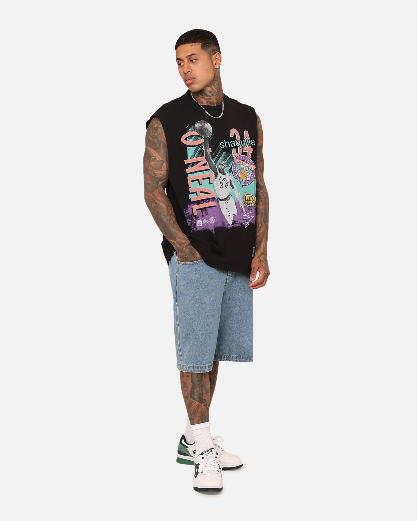 Mitchell & Ness Los Angeles Lakers Shaquille O'Neal Brush Off Muscle T-Shirt Black