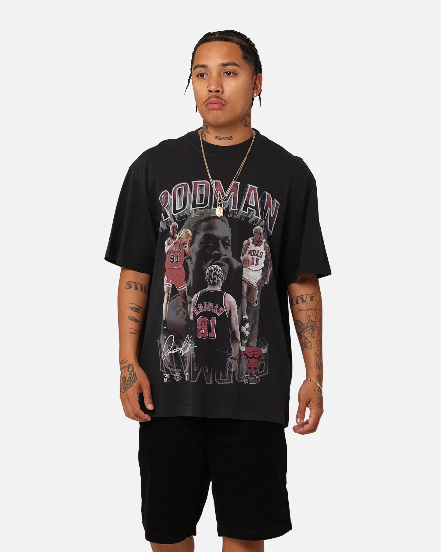 Mitchell & Ness Chicago Bulls Dennis Rodman Player & Stats T-Shirt Black