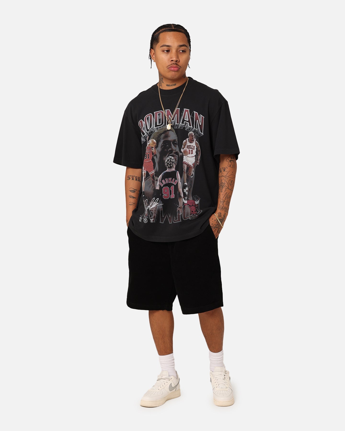 Mitchell & Ness Chicago Bulls Dennis Rodman Player & Stats T-Shirt Black