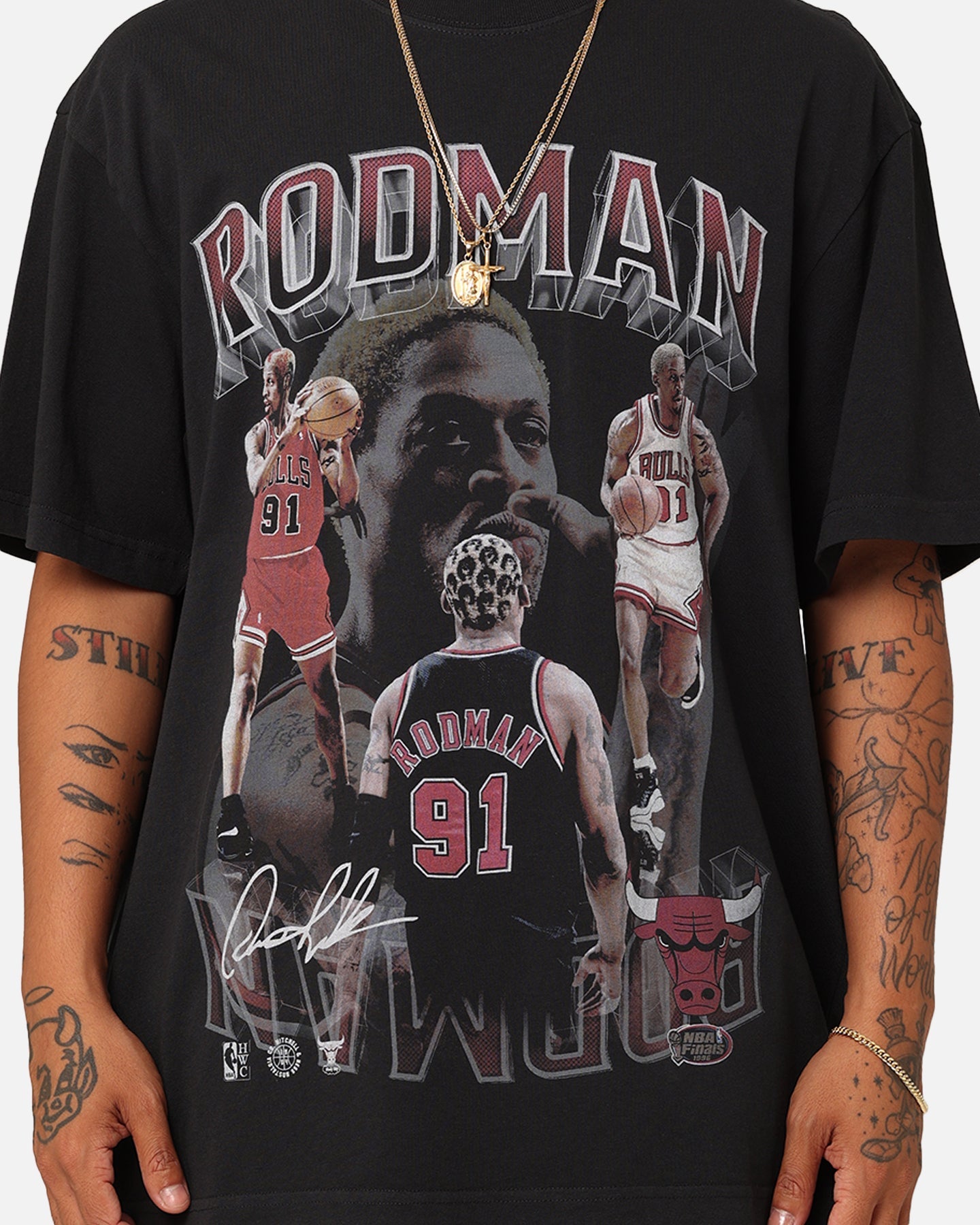 Mitchell & Ness Chicago Bulls Dennis Rodman Player & Stats T-Shirt Black