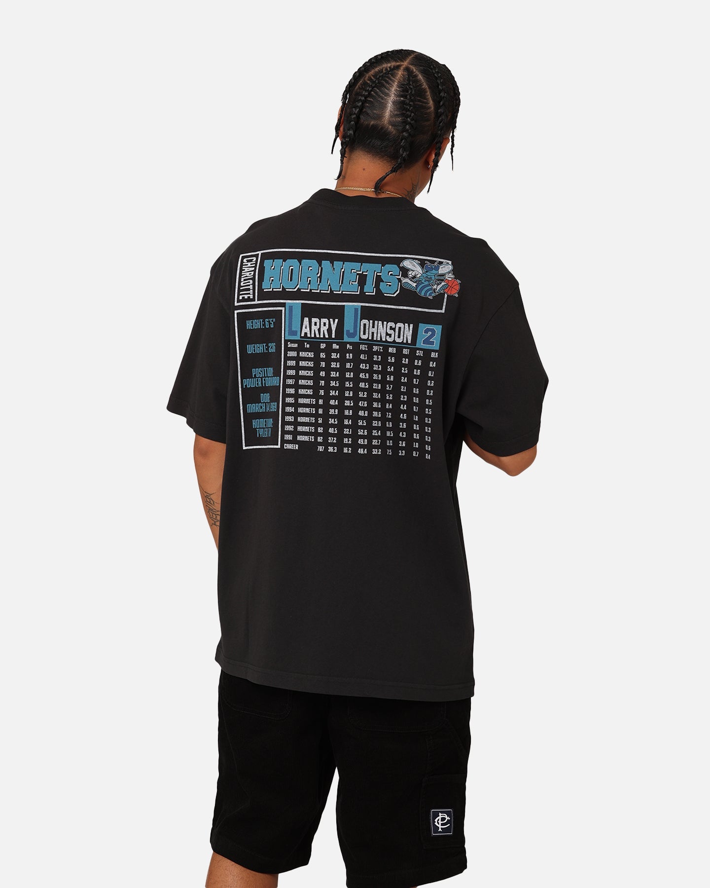 Mitchell & Ness Charlotte Hornets Larry Johnson Player & Stats T-Shirt Black