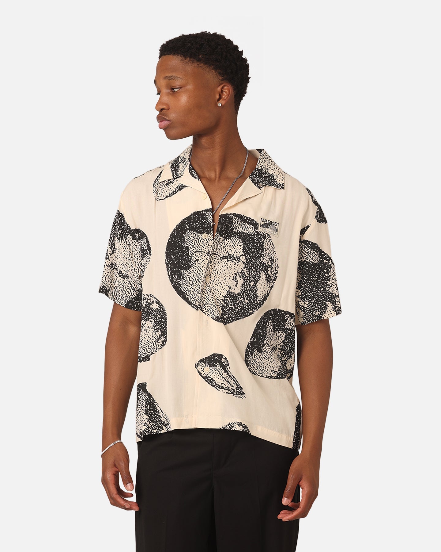 Market Bitmap Short Sleeve Button Up Shirt Ecru