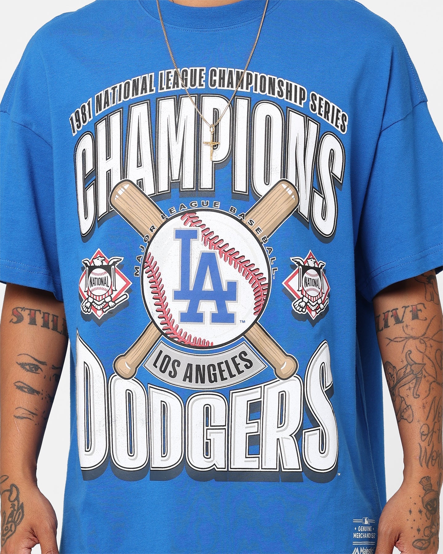 Majestic Athletic Los Angeles Dodgers League Champs Boxy Oversized T-Shirt Princess Blue