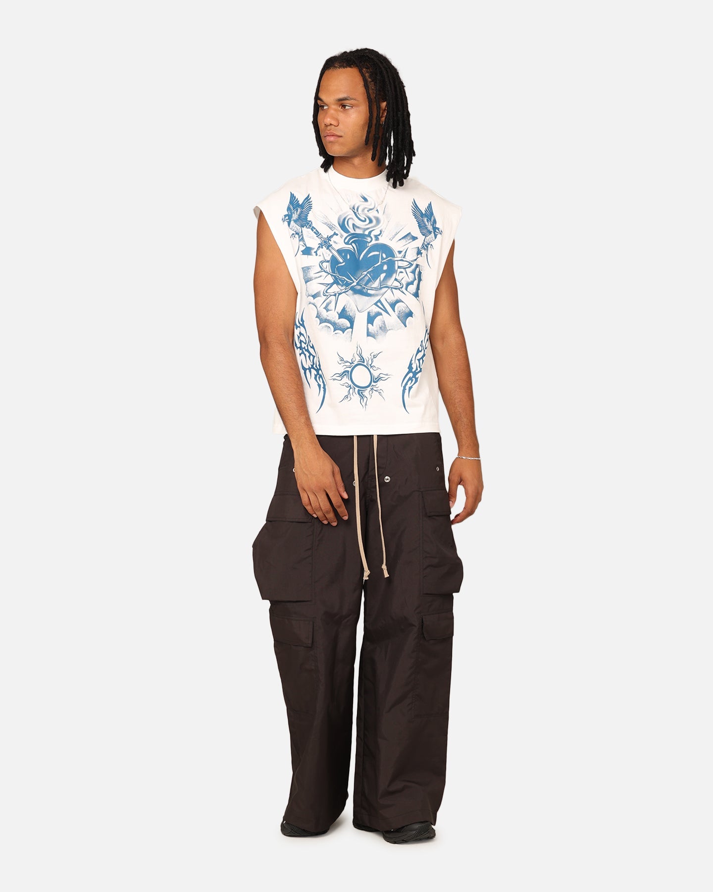 Loiter Hearts Ablaze Oversized Muscle T-Shirt Off White