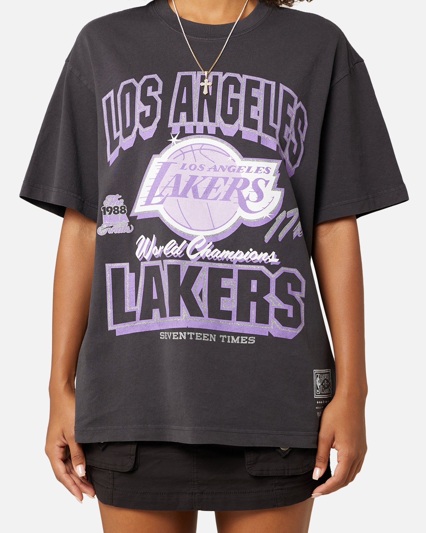 Mitchell & Ness Women's Los Angeles Lakers Arch Logo T-Shirt Faded Black
